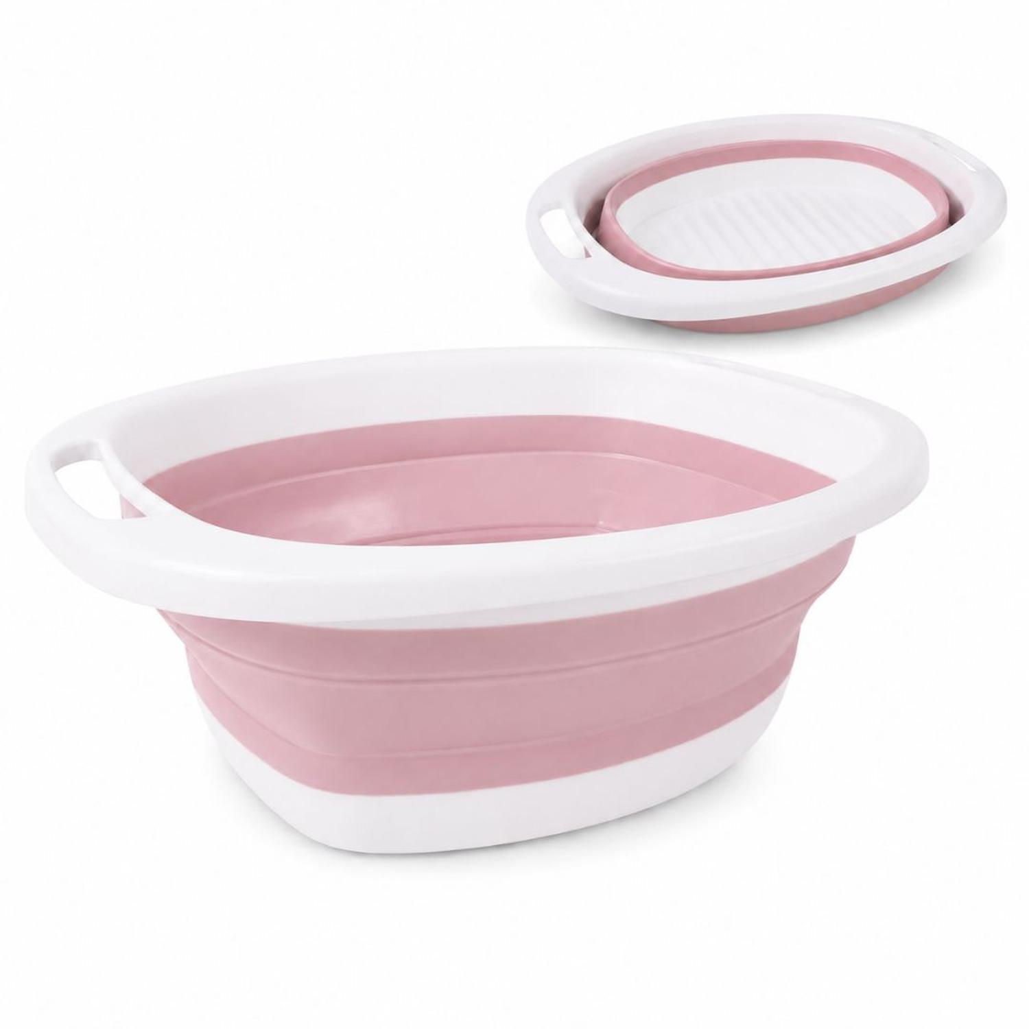 LAVADERO TINA PLEGABLE DE SILICONA MULTIFUNCIONAL PORTÁTIL CON ASAS ROSA TAMAÑO M - 1