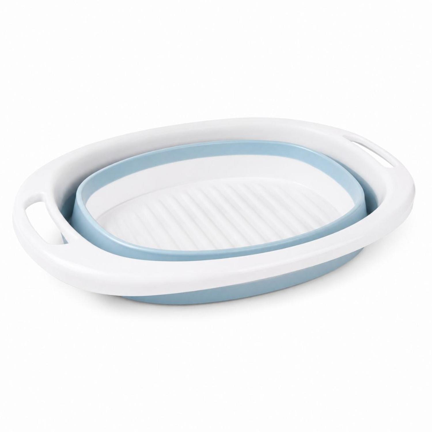 LAVADERO TINA PLEGABLE DE SILICONA MULTIFUNCIONAL PORTÁTIL CON ASAS CELESTE TAMAÑO M - 5