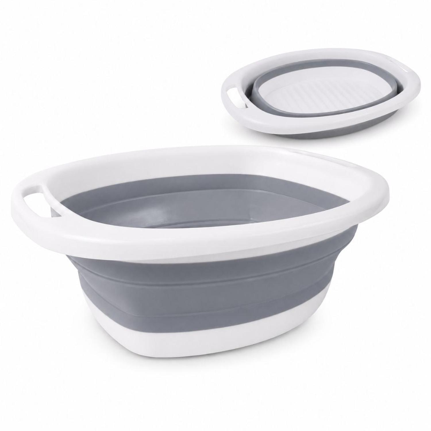 LAVADERO TINA PLEGABLE DE SILICONA MULTIFUNCIONAL PORTÁTIL CON ASAS GRIS OSCURO TAMAÑO M - 1