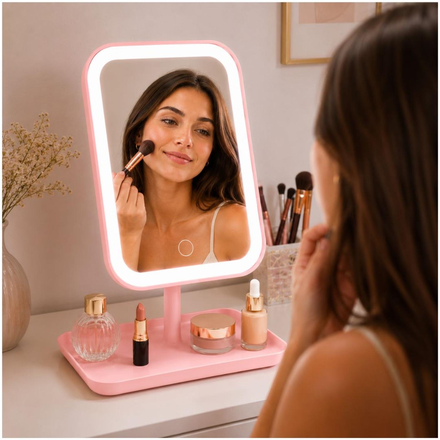 ESPEJO LED ROSADO RECARGABLE 3 TONOS DE ILUMINACIÓN CONTROL TÁCTIL ÁNGULO AJUSTABLE - 3
