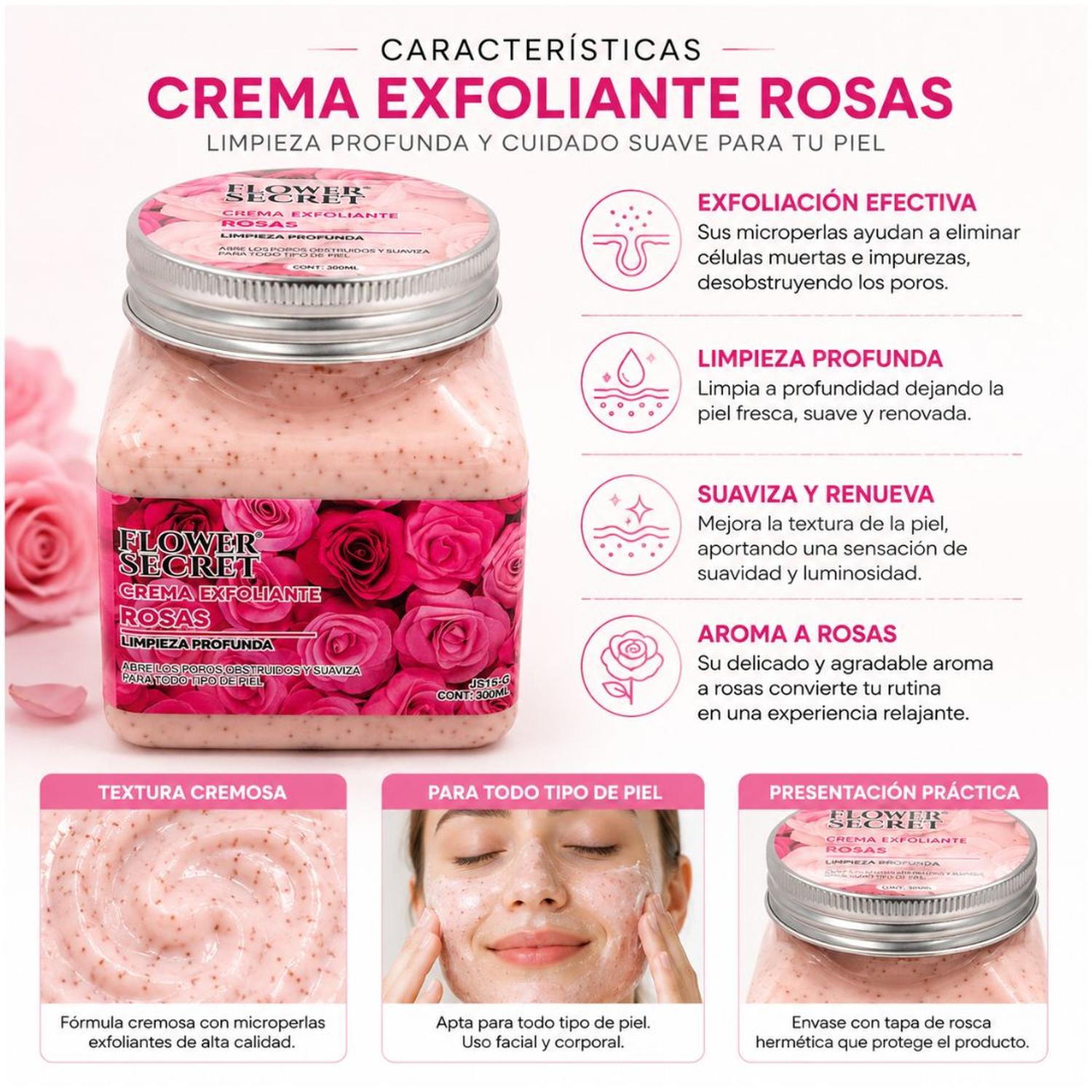 CREMA EXFOLIANTE CORPORAL JS16-D FLOWER SECRET ROSAS 300 ML - 2