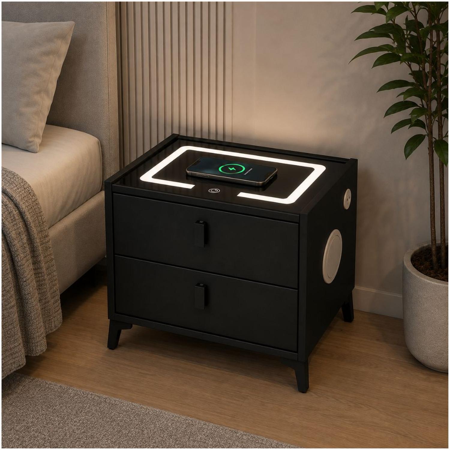 MESA DE NOCHE INTELIGENTE VELADOR SMART PARLANTE BLUETOOTH CARGADOR INALÁMBRICO - 1