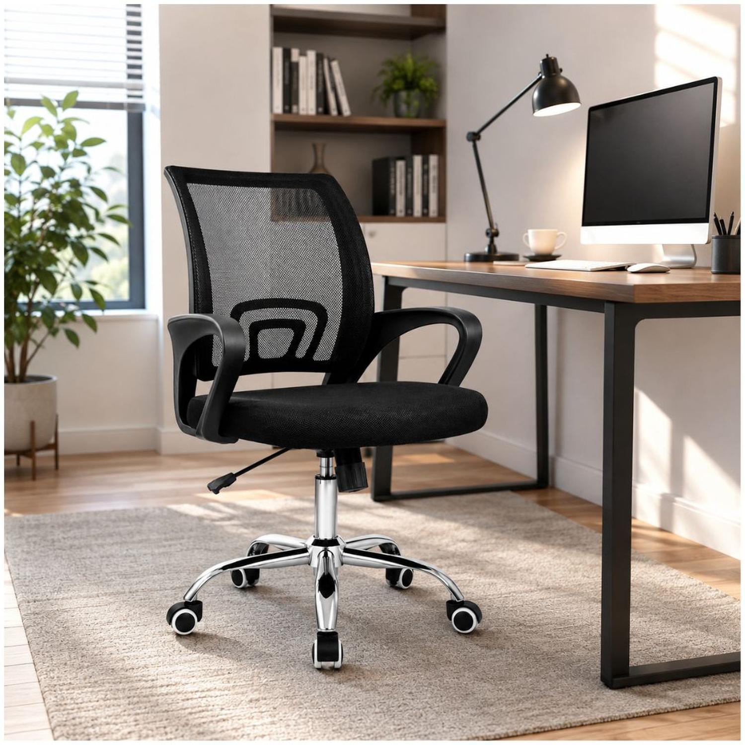 SILLA ERGONÓMICA DE OFICINA RESPALDAR DE MALLA TRANSPIRABLE ALTURA REGULABLE CON RUEDAS - 2