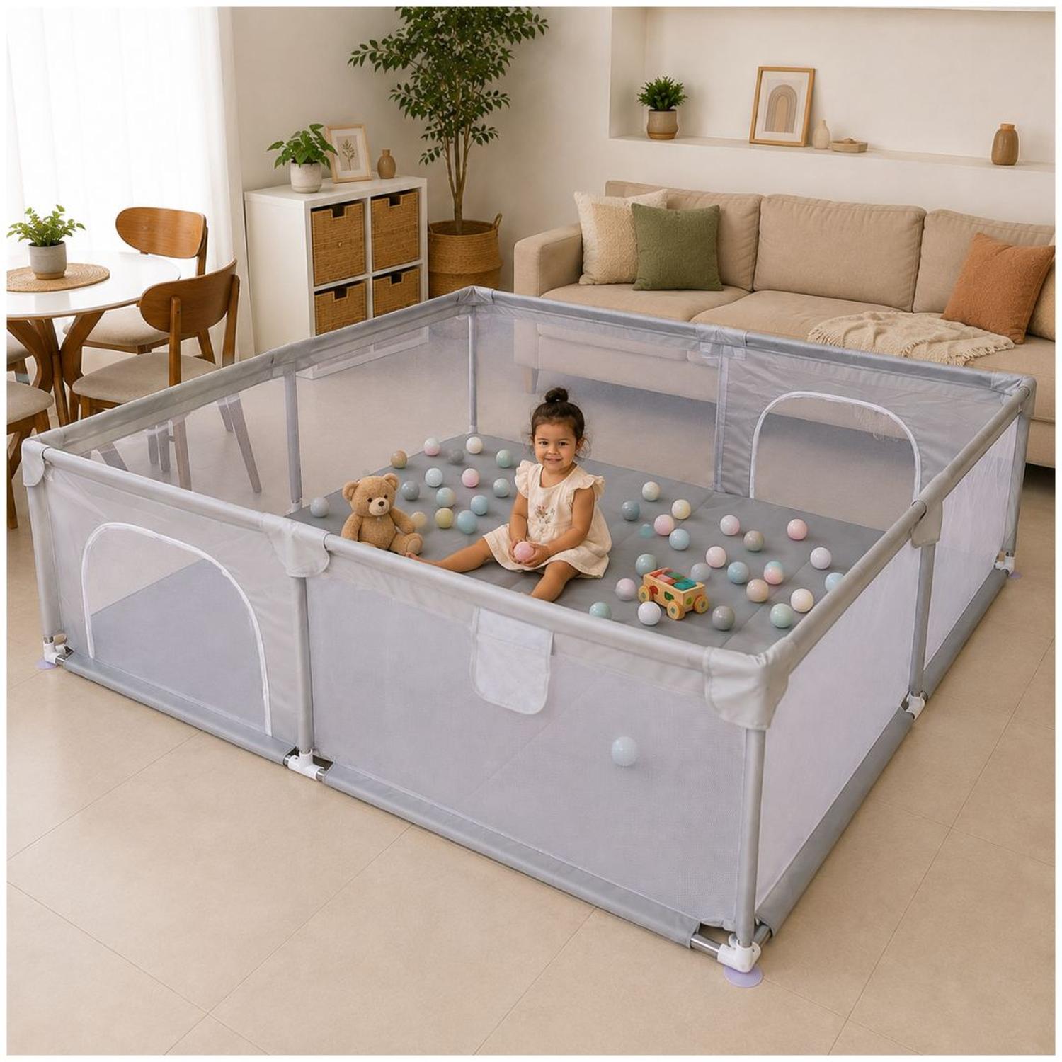 CORRAL DE JUEGOS PARA BEBÉ 200X200 CM CON MALLA DE SEGURIDAD 2 PUERTAS CON CIERRE - 1