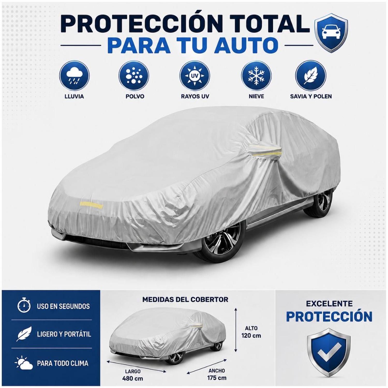 FORRO FUNDA COBERTOR PARA AUTO IMPERMEABLE PROTECTOR 120X175X480CM - 3