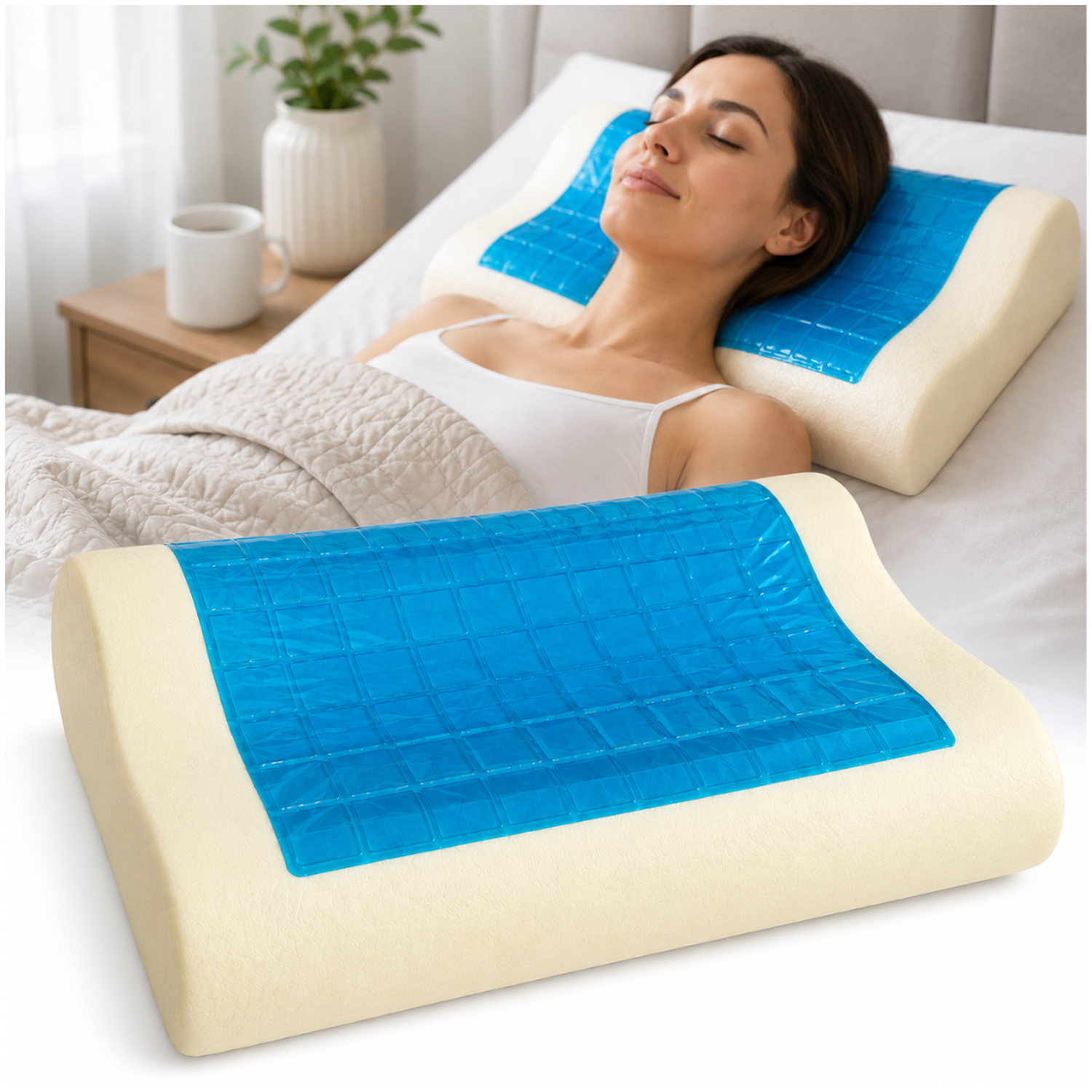 ALMOHADA CERVICAL ORTOPÉDICA DE ESPUMA CON GEL REFRESCANTE - 1