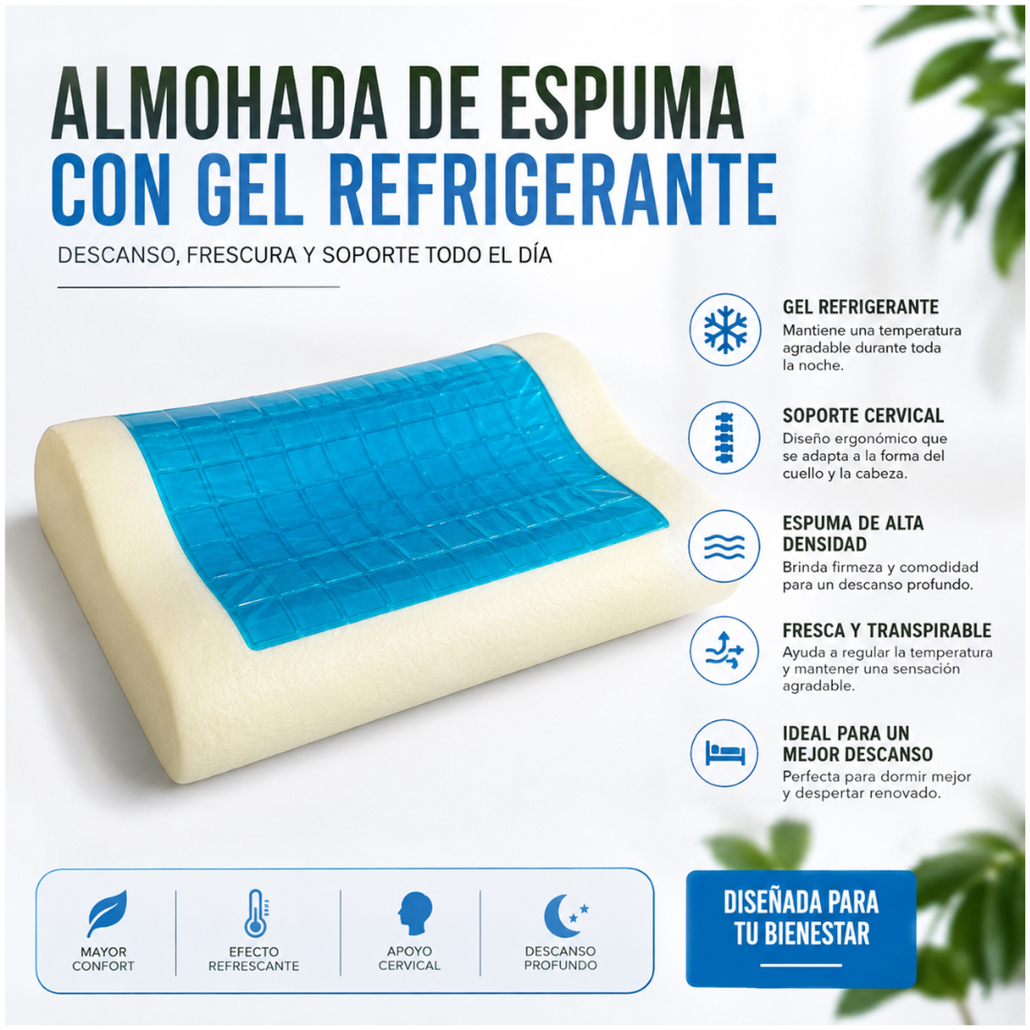 ALMOHADA CERVICAL ORTOPÉDICA DE ESPUMA CON GEL REFRESCANTE - 2
