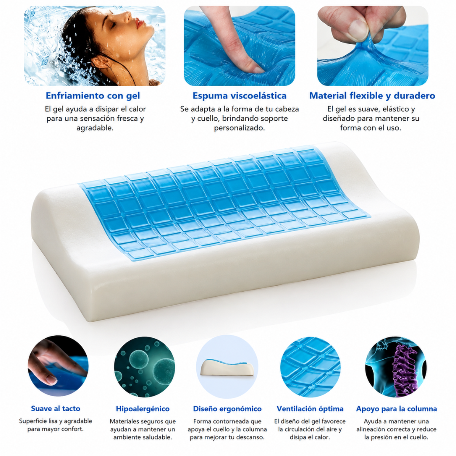 ALMOHADA CERVICAL ORTOPÉDICA DE ESPUMA CON GEL REFRESCANTE - 3