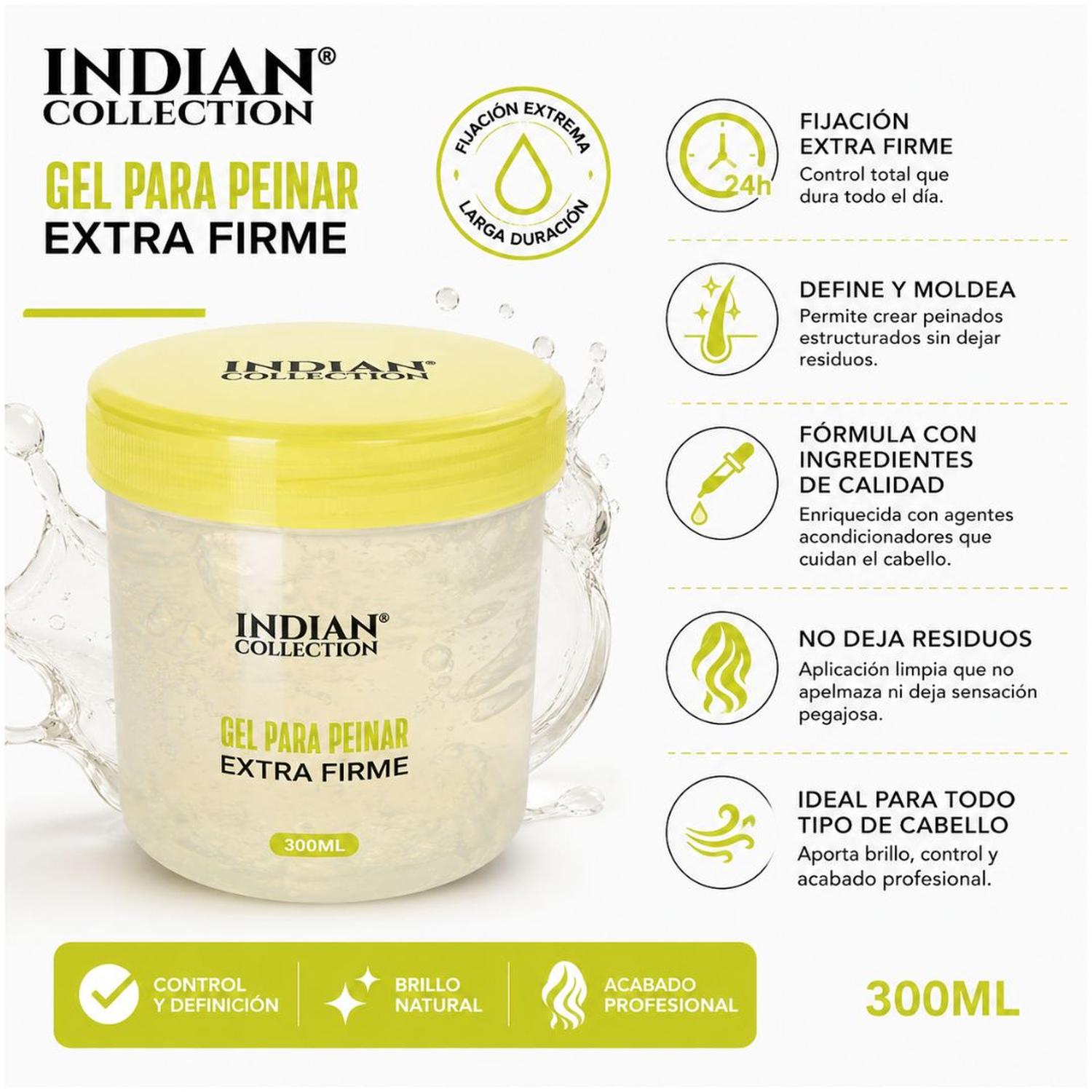 GEL EXTRA FUERTE PARA HOMBRE INDIAN COLLECTION 300ML FIJACIÓN EXTRA FIRME - 4
