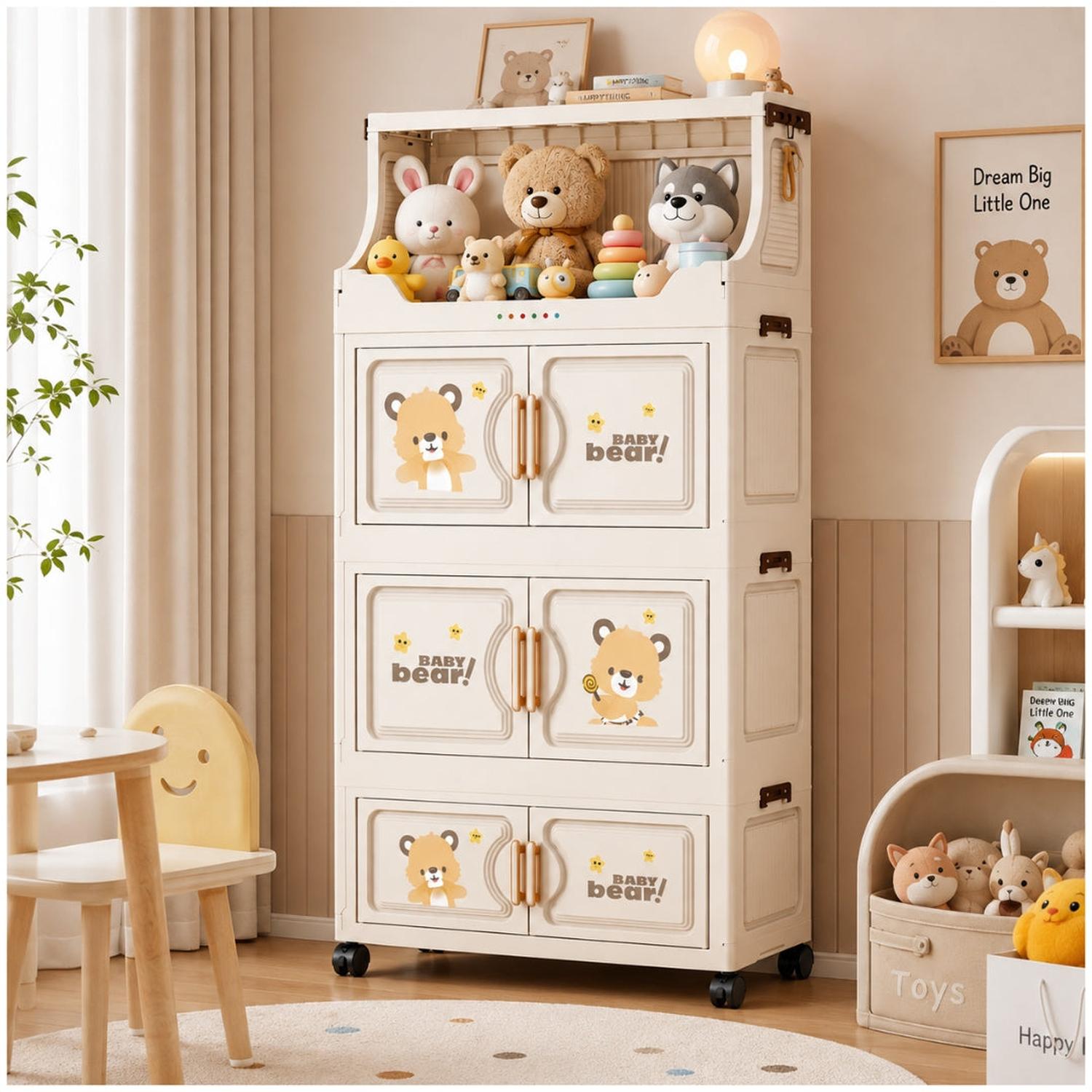 ARMARIO ORGANIZADOR DE JUGUETES INFANTIL MULTIFUNCIONAL PLEGABLE 104X60X29CM - 1