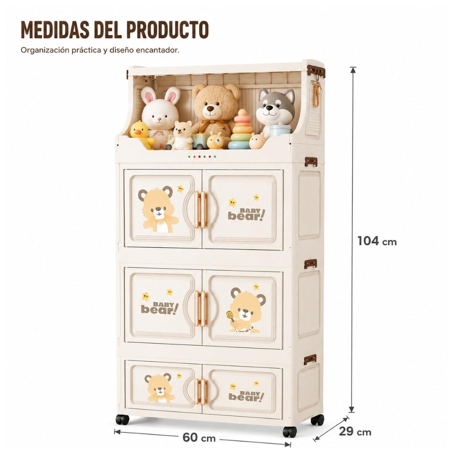 ARMARIO ORGANIZADOR DE JUGUETES INFANTIL MULTIFUNCIONAL PLEGABLE 104X60X29CM - 4