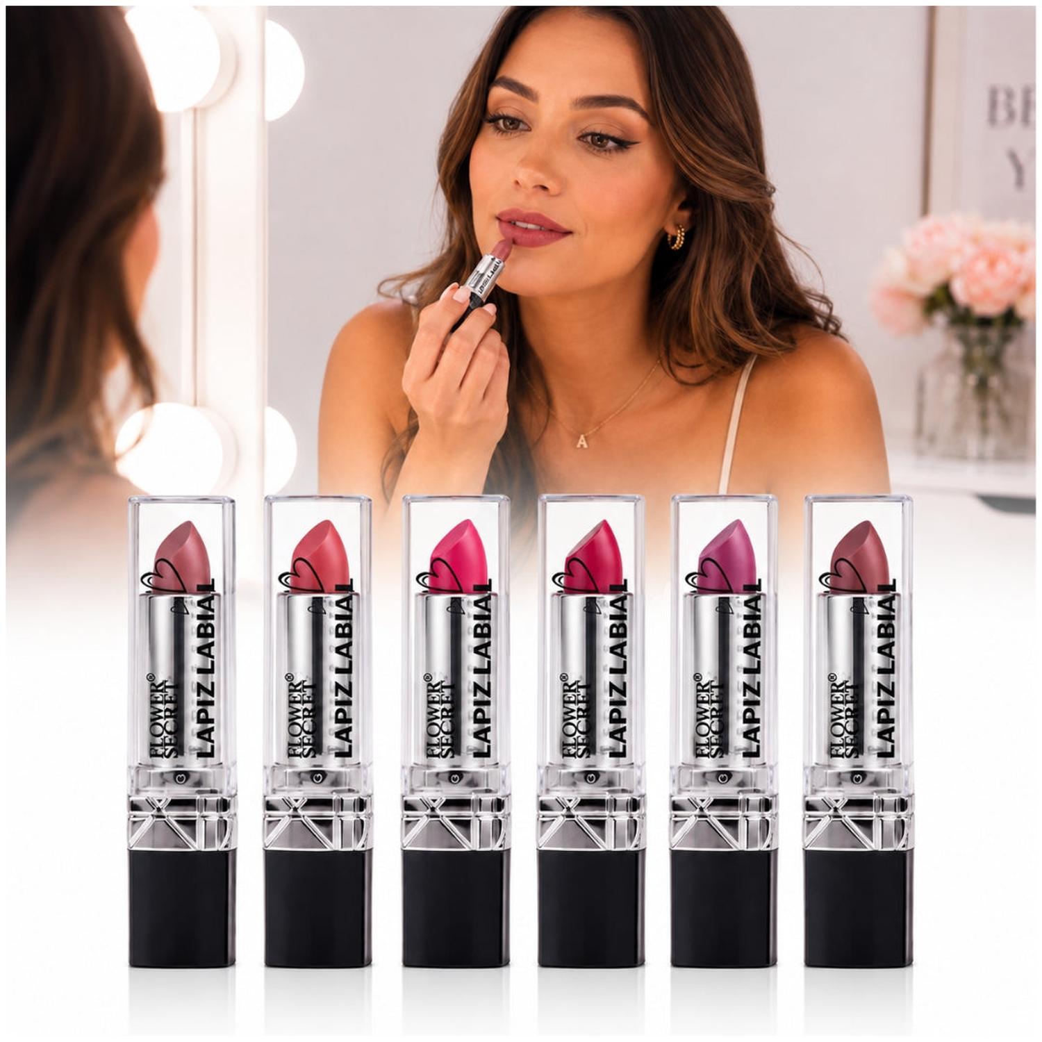 PACK X6 TONOS LABIAL EN BARRA FLOWER SECRET LARGA DURACIÓN - 1