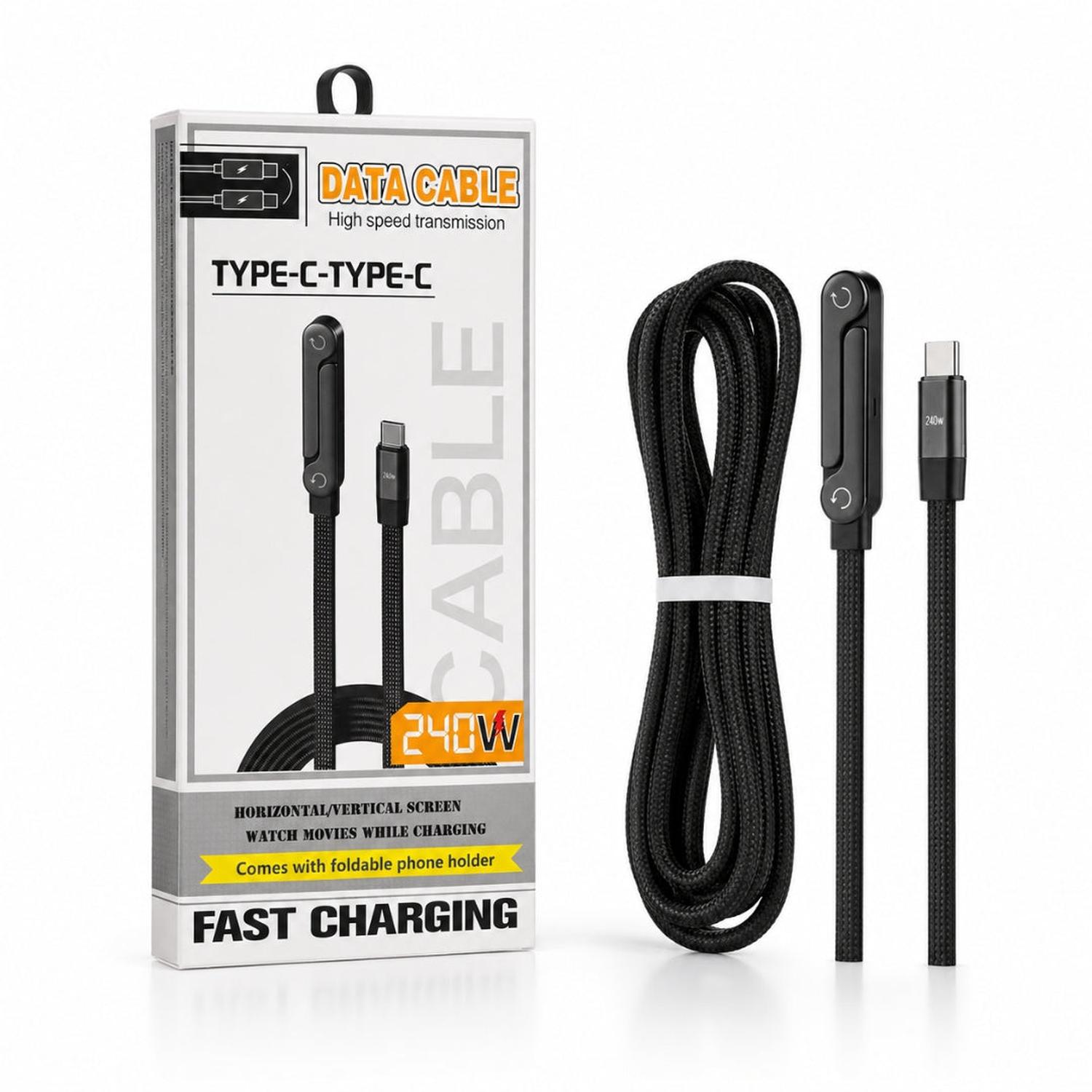 CABLE CARGA RÁPIDA TIPO C 240W CON SOPORTE PLEGABLE Y AJUSTABLE PARA CELULAR - 6