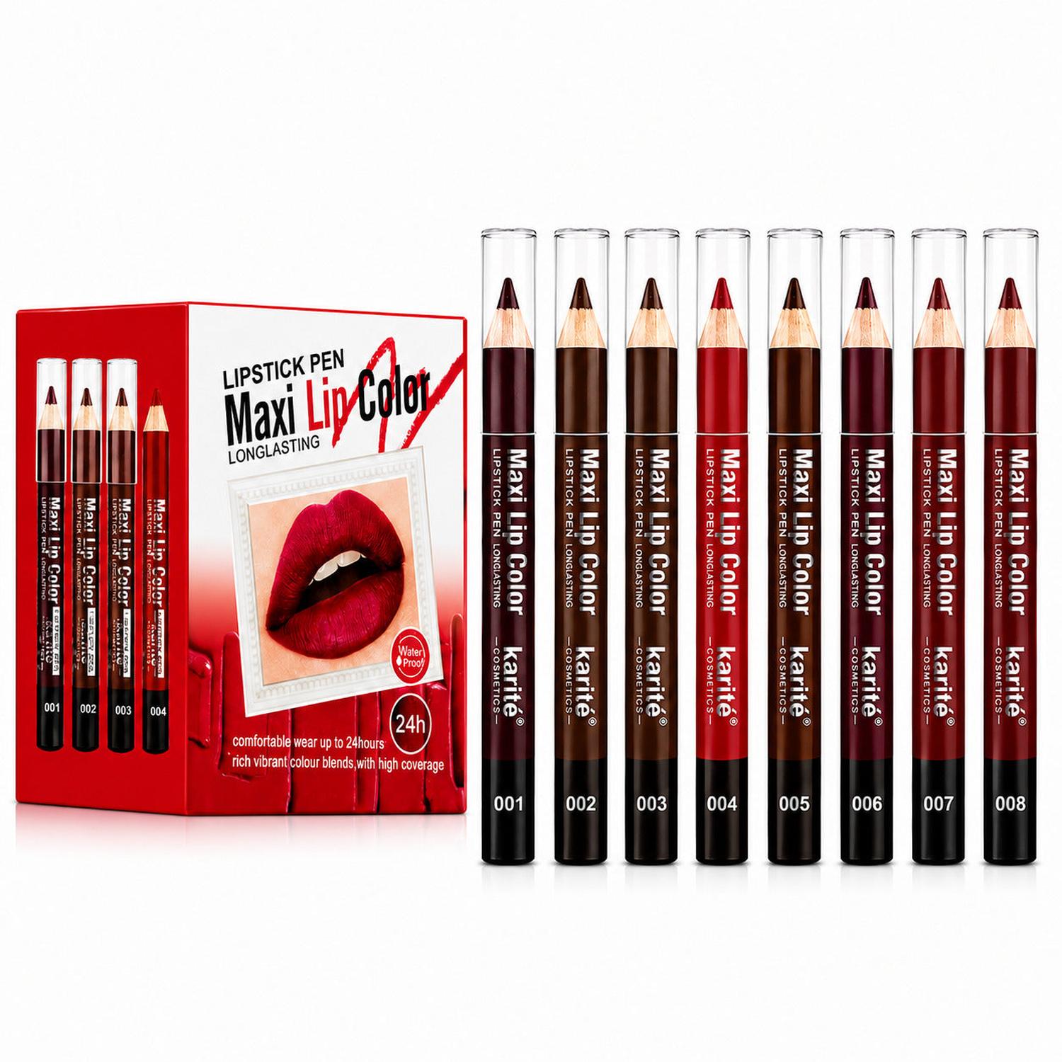 PACK X8 TONOS LÁPIZ LABIAL MAXI LIP COLOR KARITÉ COSMETICS LARGA DURACIÓN 24HR - 1