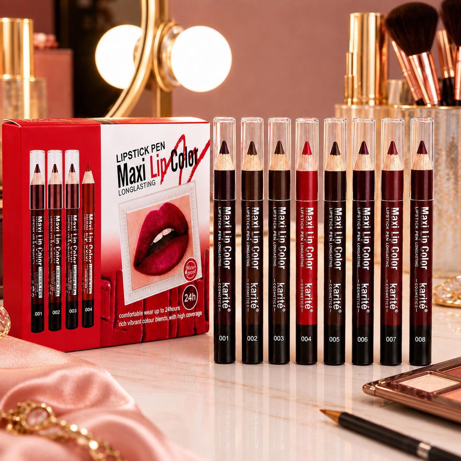 PACK X8 TONOS LÁPIZ LABIAL MAXI LIP COLOR KARITÉ COSMETICS LARGA DURACIÓN 24HR - 3