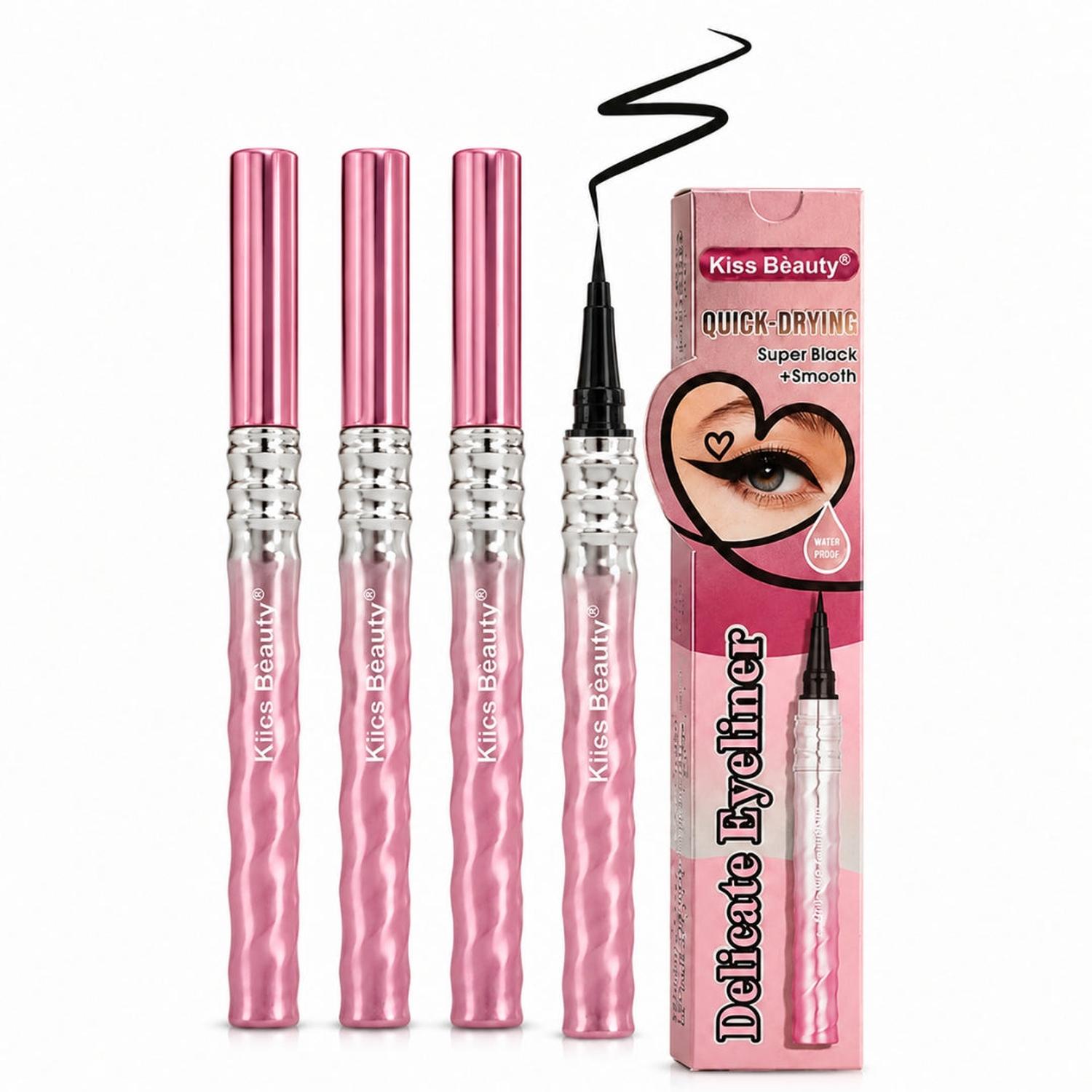 PACK X3 DELINEADOR LÍQUIDO KISS BEAUTY SUPER NEGRO PUNTA FINA SECADO RÁPIDO - 1