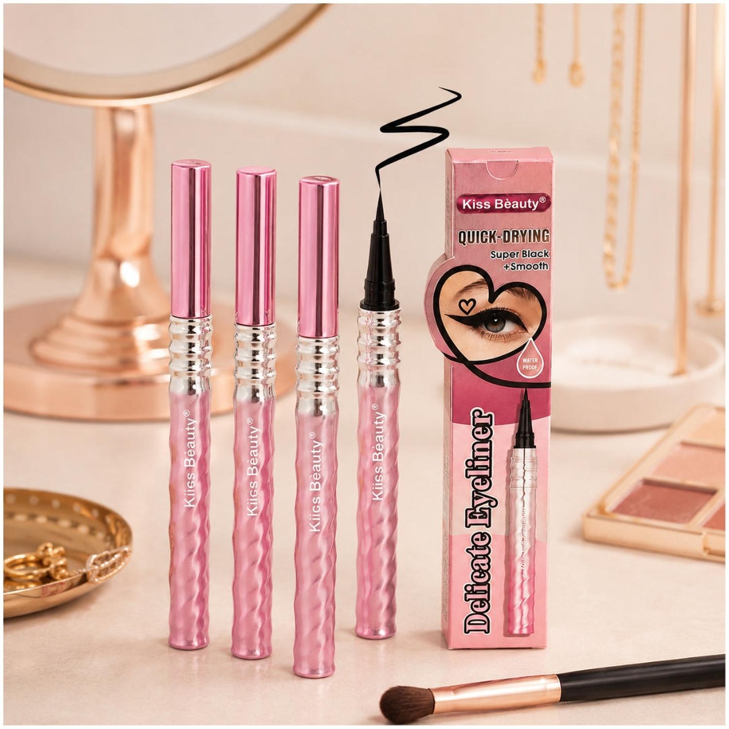 PACK X3 DELINEADOR LÍQUIDO KISS BEAUTY SUPER NEGRO PUNTA FINA SECADO RÁPIDO - 4