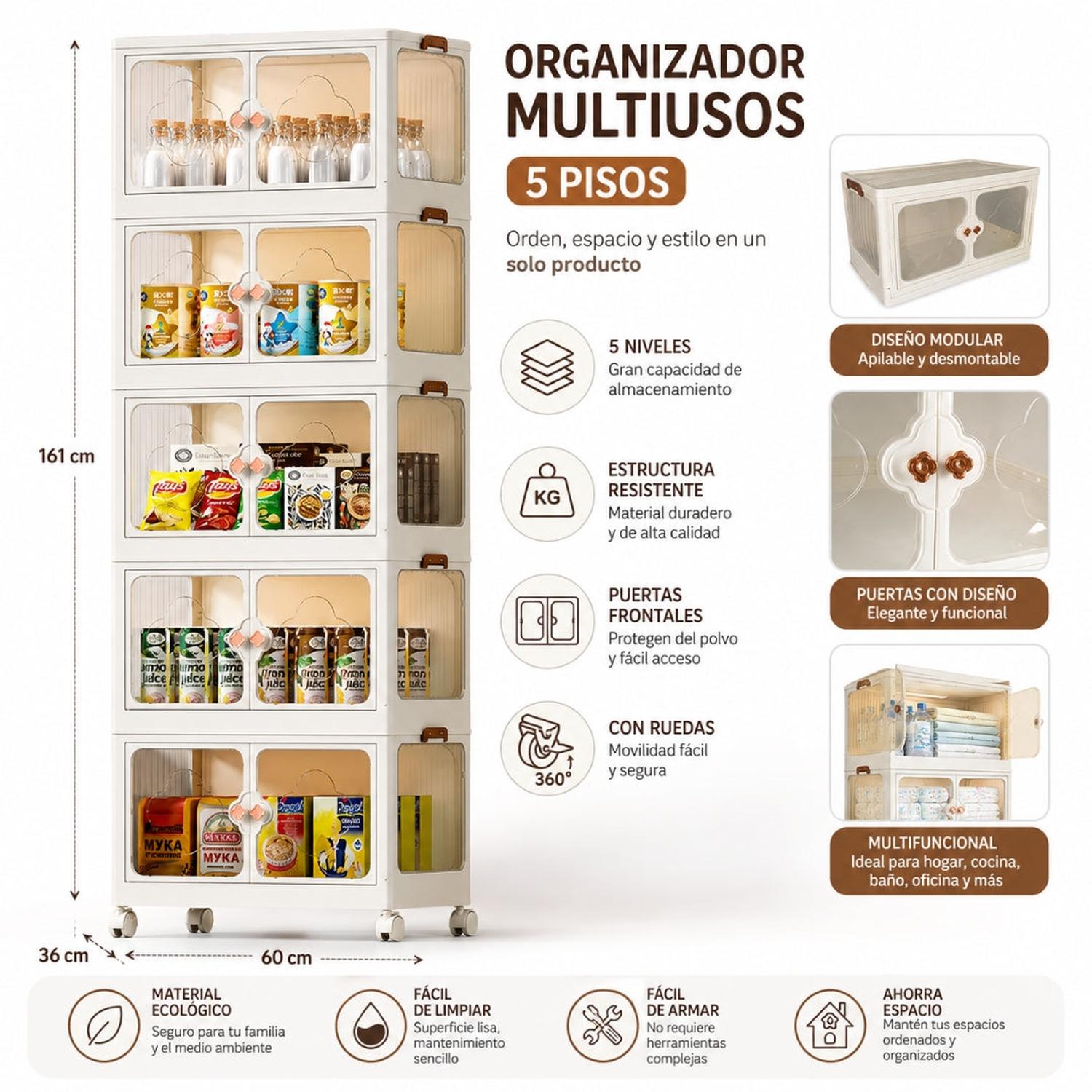 ORGANIZADOR ARMARIO MULTIFUNCIONAL MODULAR PLEGABLE 5 NIVELES 161X60X36CM - 2