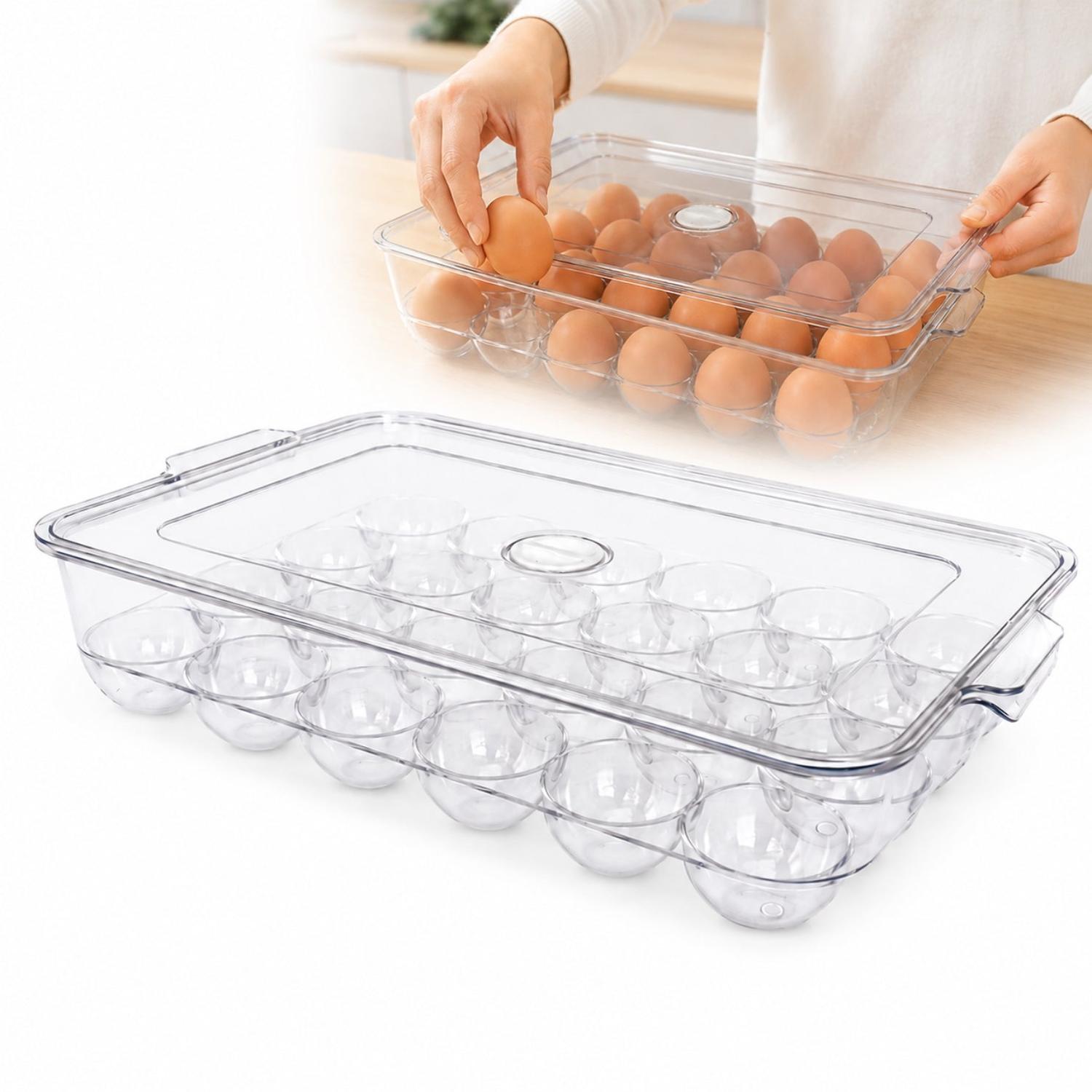 ORGANIZADOR PORTA HUEVOS X24 ACRÍLICO CON TAPA APILABLE PARA REFRIGERADOR - 1