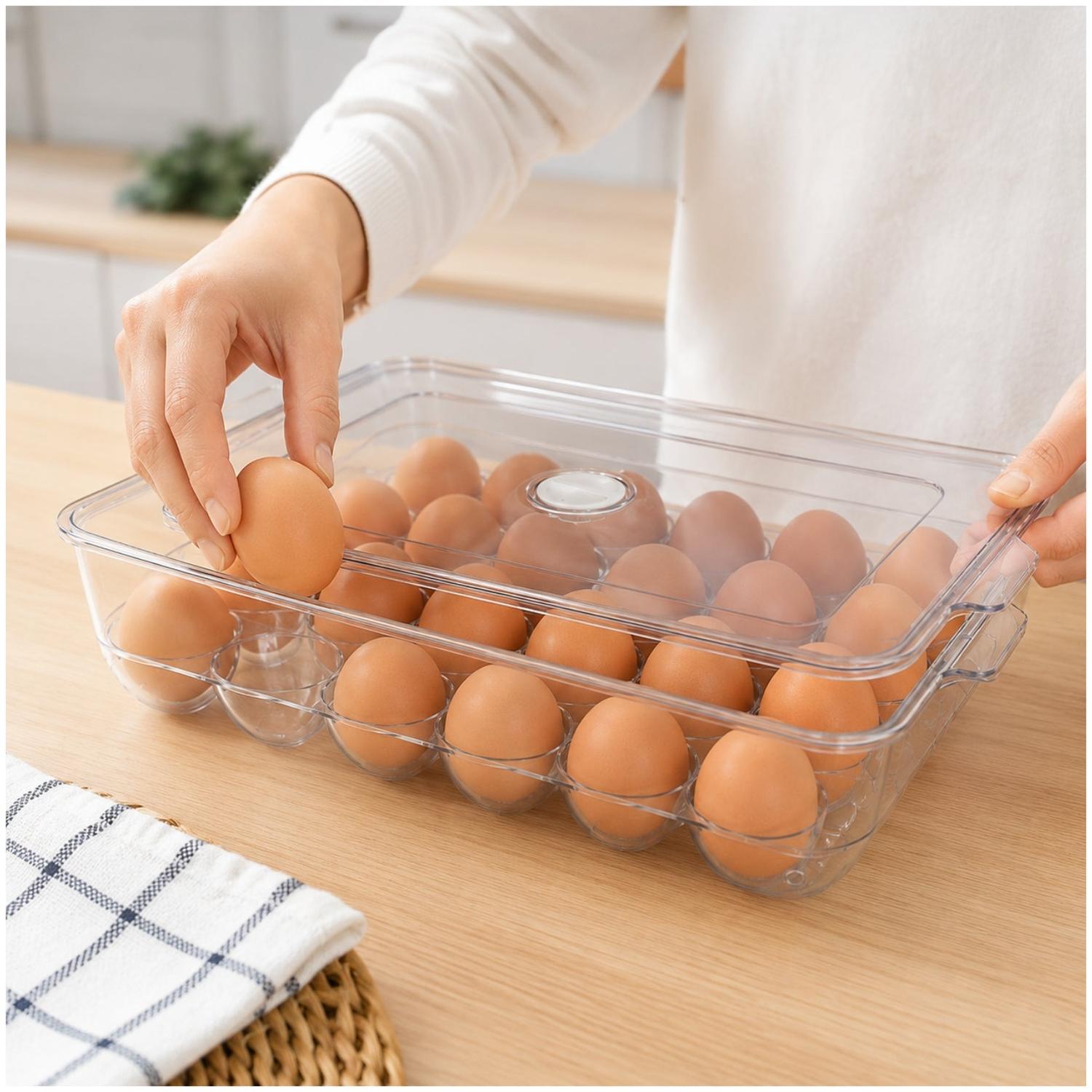 ORGANIZADOR PORTA HUEVOS X24 ACRÍLICO CON TAPA APILABLE PARA REFRIGERADOR - 3