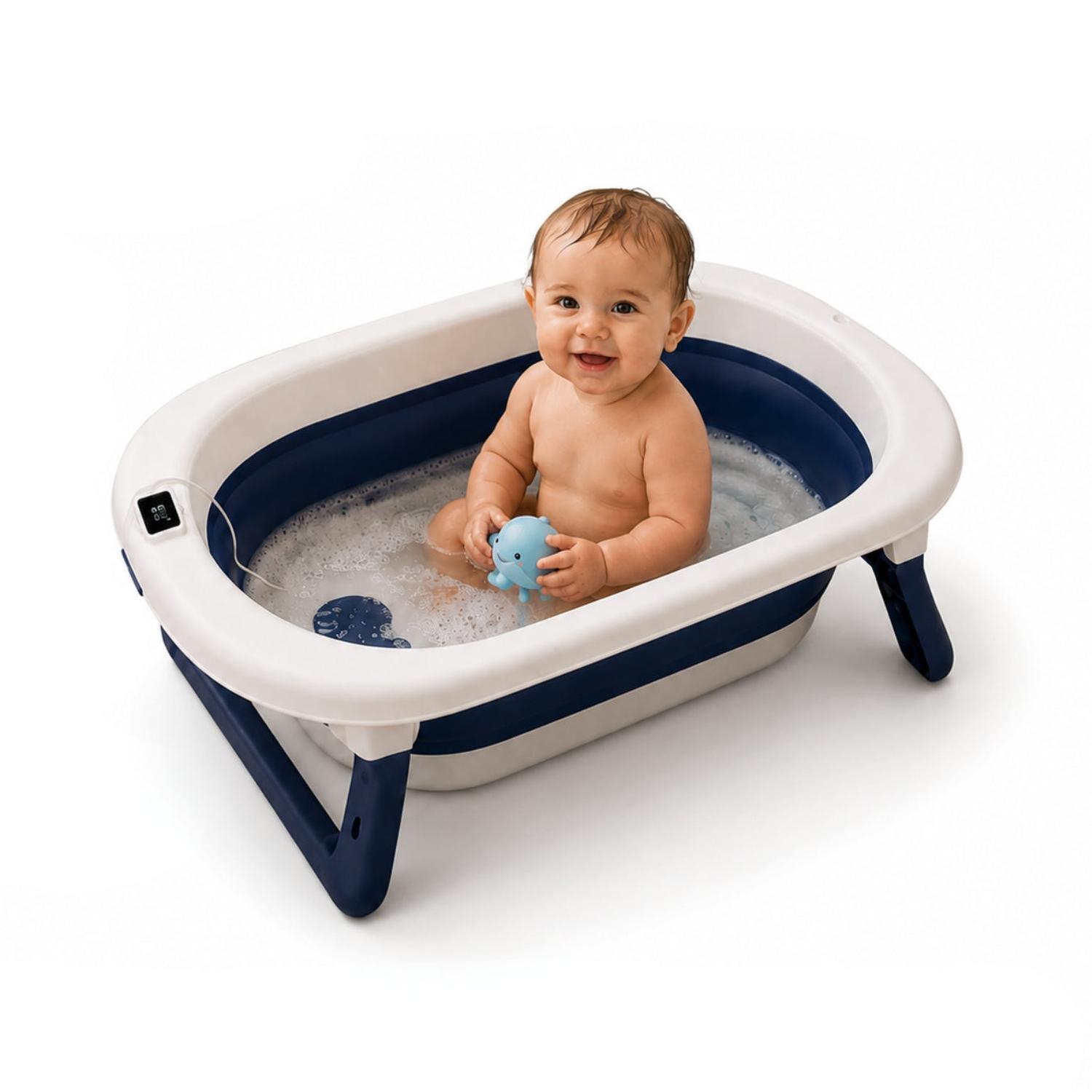 BAÑERA INFANTIL PLEGABLE AZUL CON TERMÓMETRO DIGITAL PATAS ANTIDESLIZANTES - 1