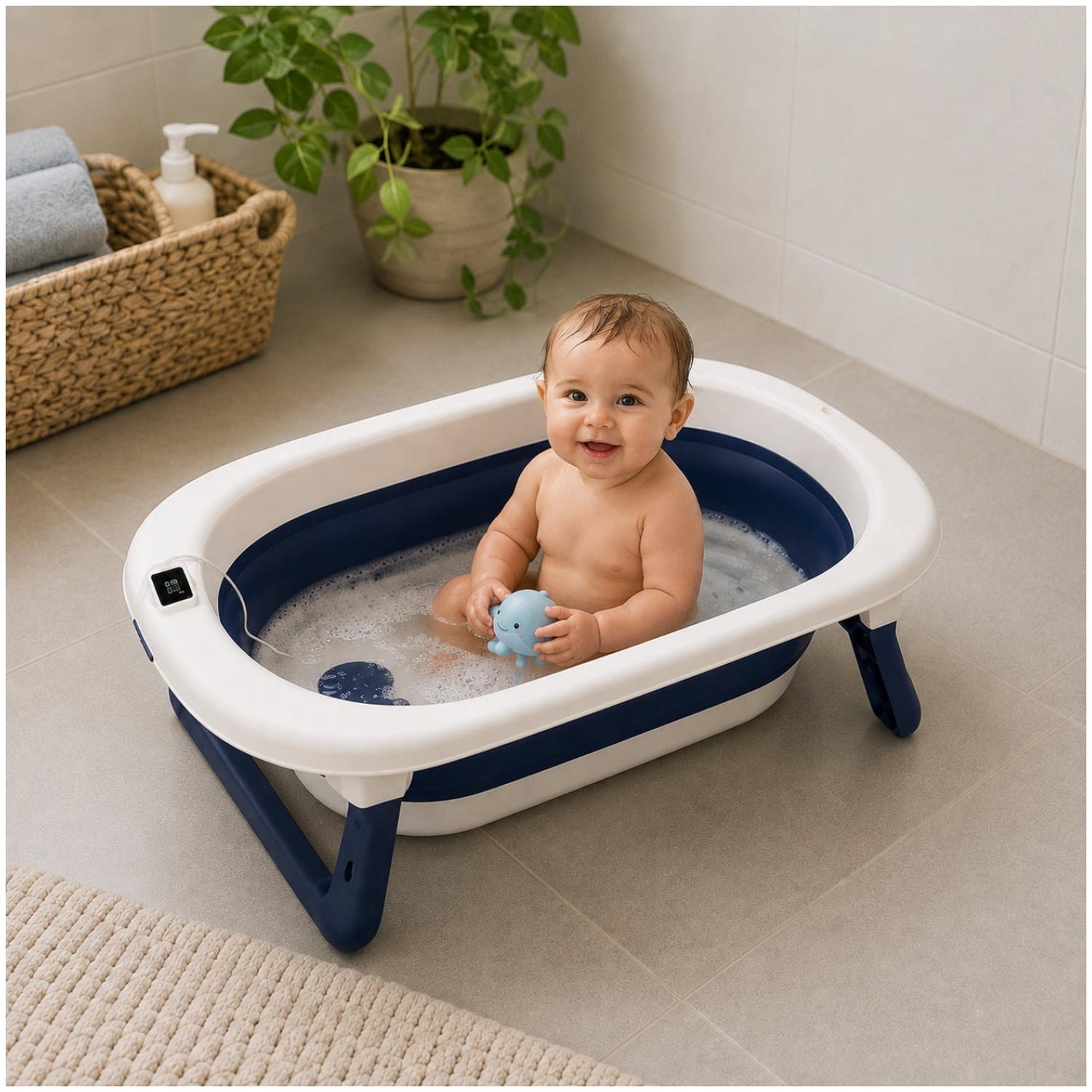 BAÑERA INFANTIL PLEGABLE AZUL CON TERMÓMETRO DIGITAL PATAS ANTIDESLIZANTES - 2
