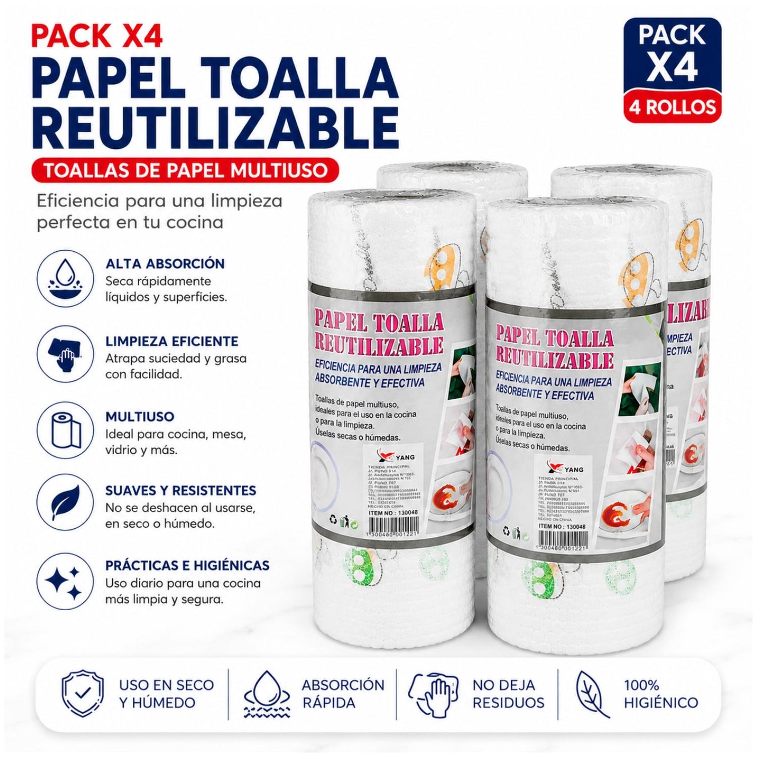 PACK X4 PAPEL TOALLA REUTILIZABLE MULTIUSO ABSORBENTE PARA COCINA Y LIMPIEZA - 2