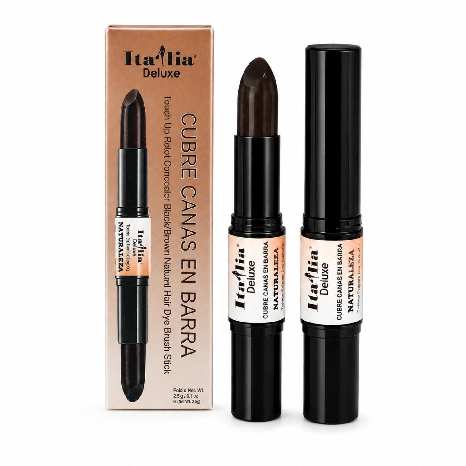 CUBRE CANAS EN BARRA ITALIA DELUXE 2 EN 1 RETOQUE DE RAÍCES Y CANAS NEGRO Y MARRÓN - 1