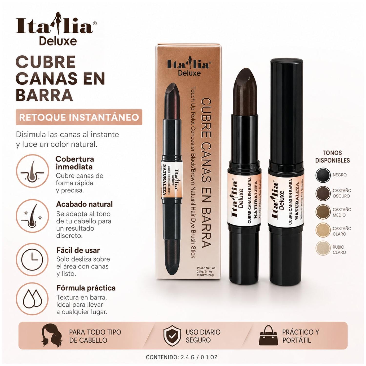 CUBRE CANAS EN BARRA ITALIA DELUXE 2 EN 1 RETOQUE DE RAÍCES Y CANAS NEGRO Y MARRÓN - 2