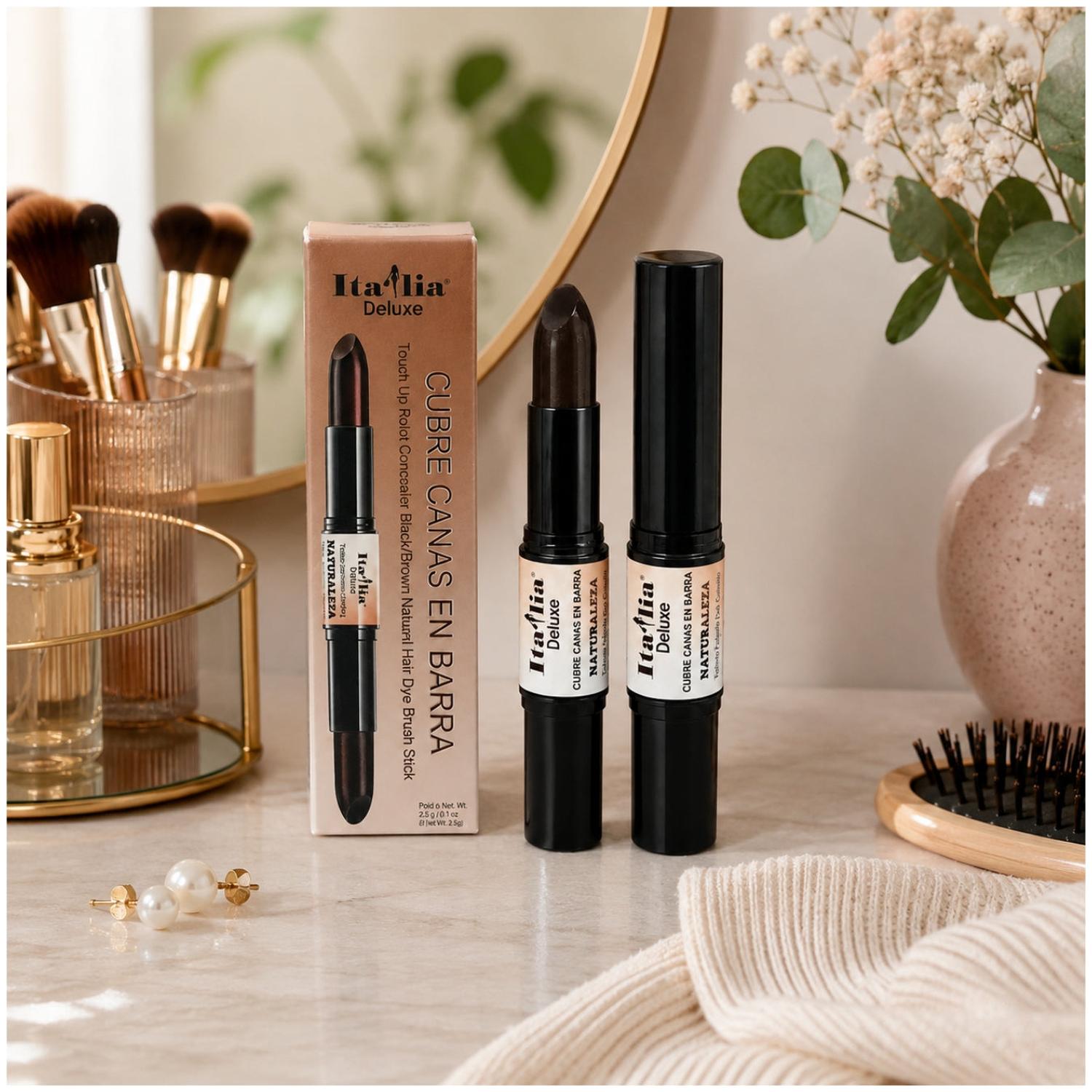 CUBRE CANAS EN BARRA ITALIA DELUXE 2 EN 1 RETOQUE DE RAÍCES Y CANAS NEGRO Y MARRÓN - 3