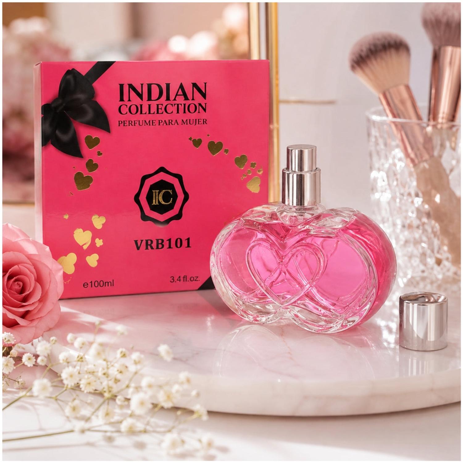 PERFUME PARA MUJER 100ML INDIAN COLLECTION VRB101 CON FRASCO DE CORAZONES - 4