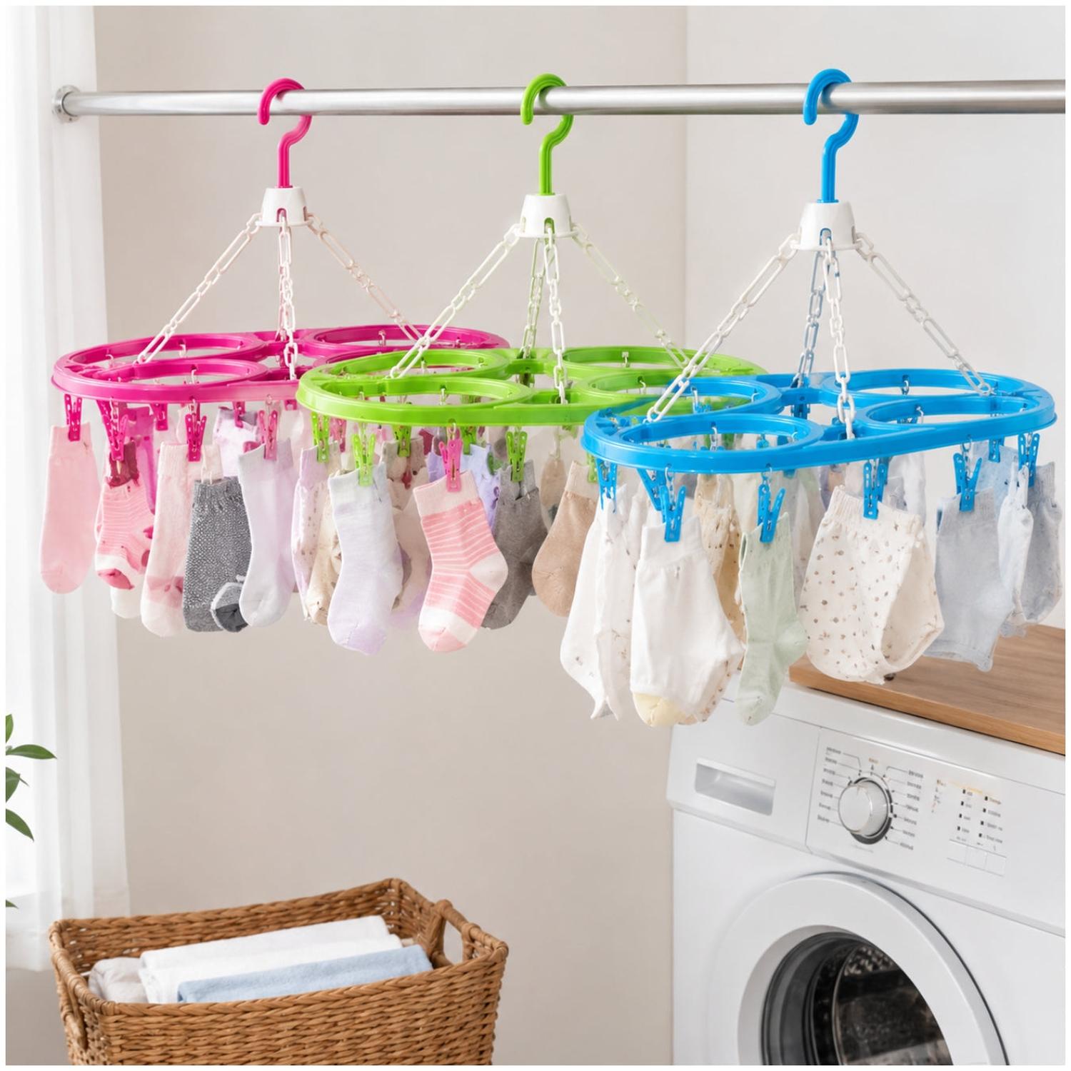 PACK X3 COLGADOR PERCHERO PLEGABLE PARA MEDIAS Y ROPA INTERIOR CON 48 GANCHOS - 3