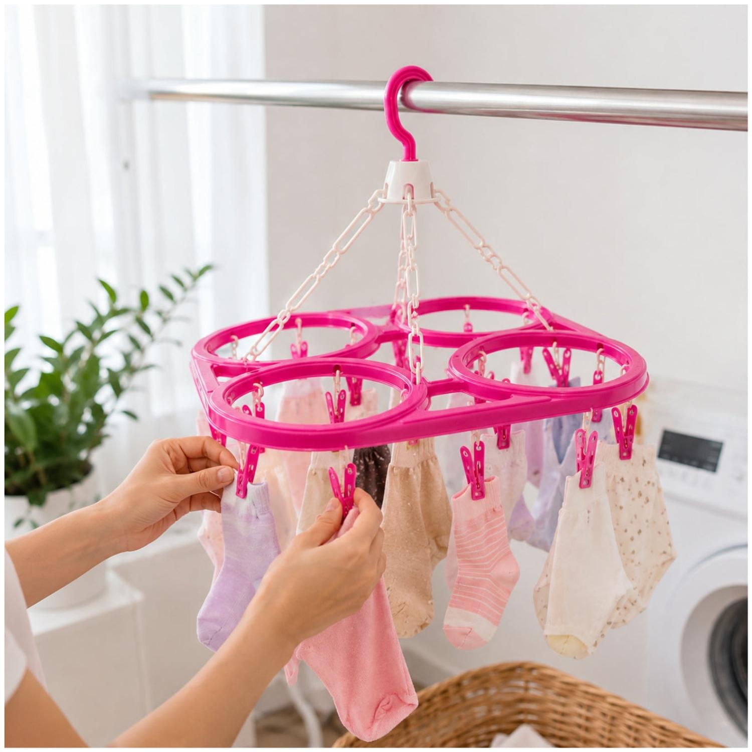 PACK X3 COLGADOR PERCHERO PLEGABLE PARA MEDIAS Y ROPA INTERIOR CON 48 GANCHOS - 4