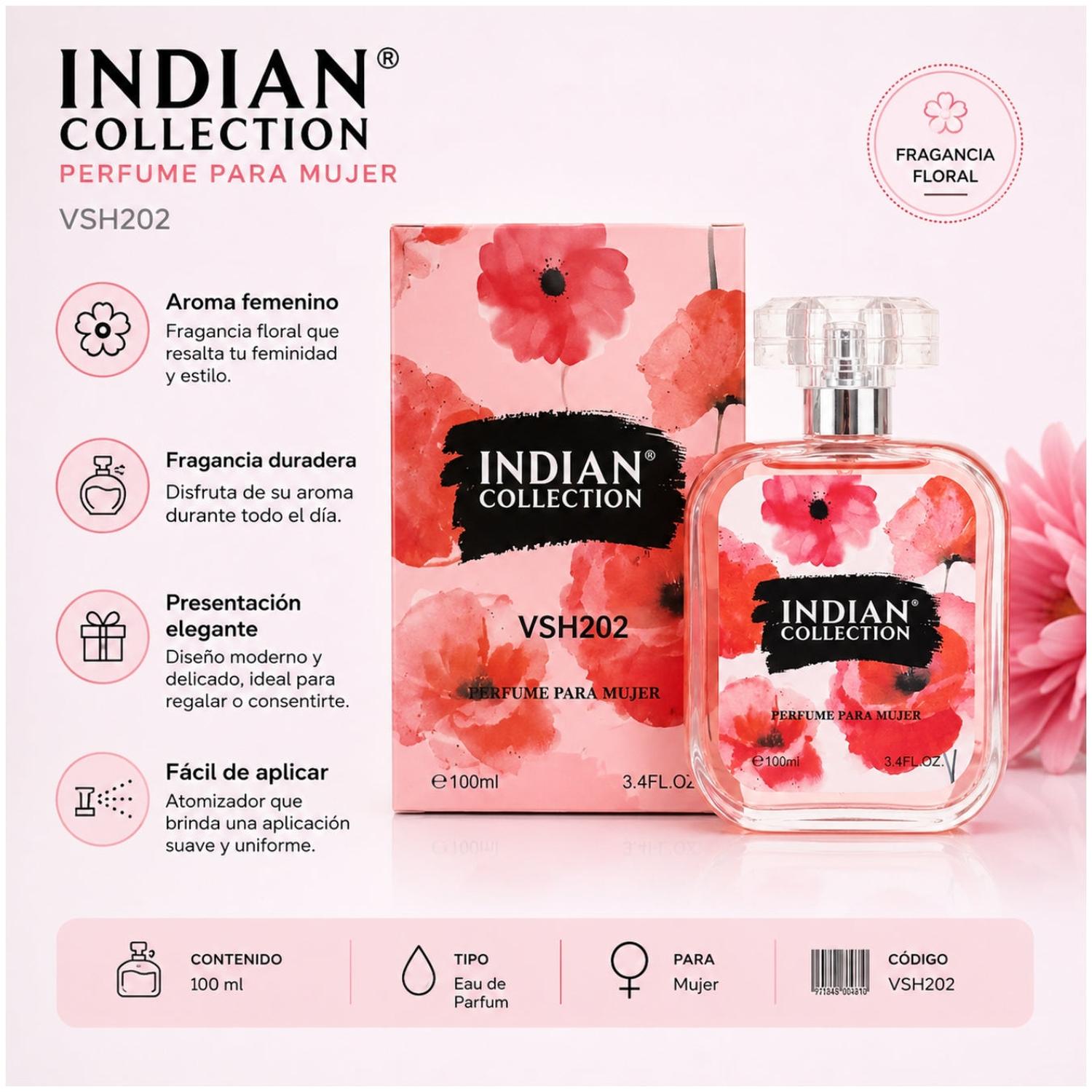 PERFUME PARA MUJER 100ML INDIAN COLLECTION VSH202 FRAGANCIA FLORAL - 2