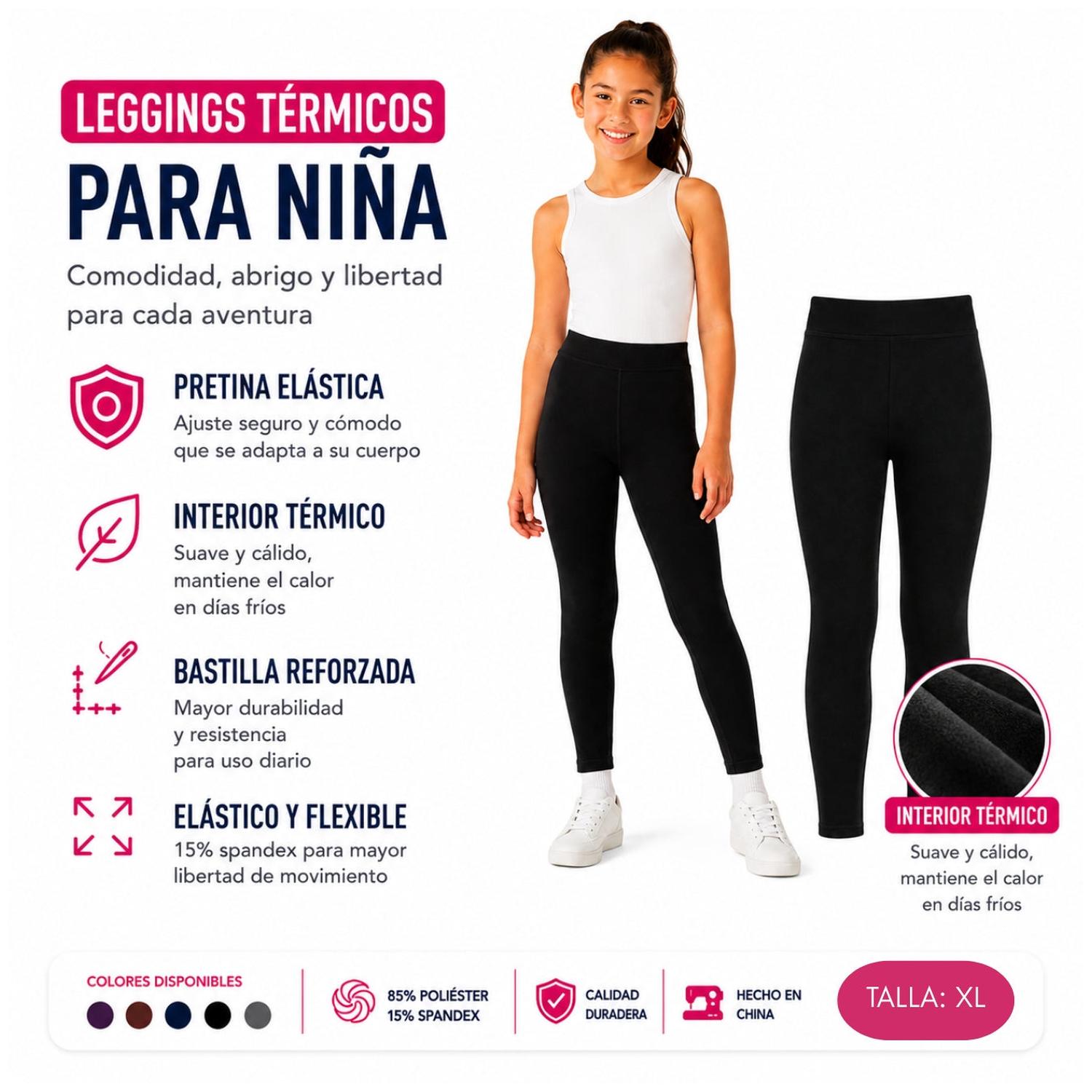 PANTALÓN LEGGINGS CALENTADOR TÉRMICO PANTY LEGGINS PARA NIÑA TALLA XL - 3