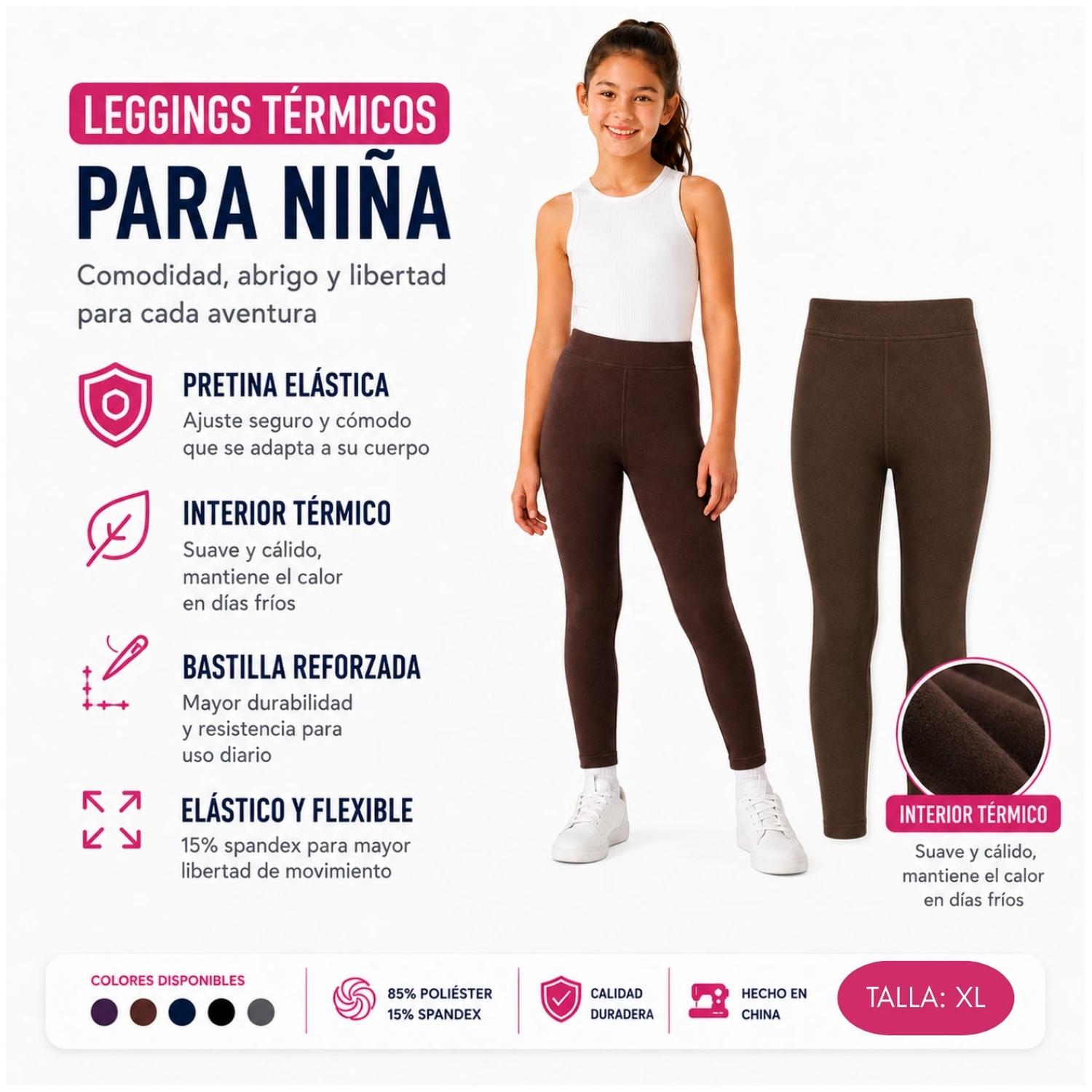 PANTALÓN LEGGINGS CALENTADOR TÉRMICO PANTY LEGGINS PARA NIÑA TALLA XL - 3