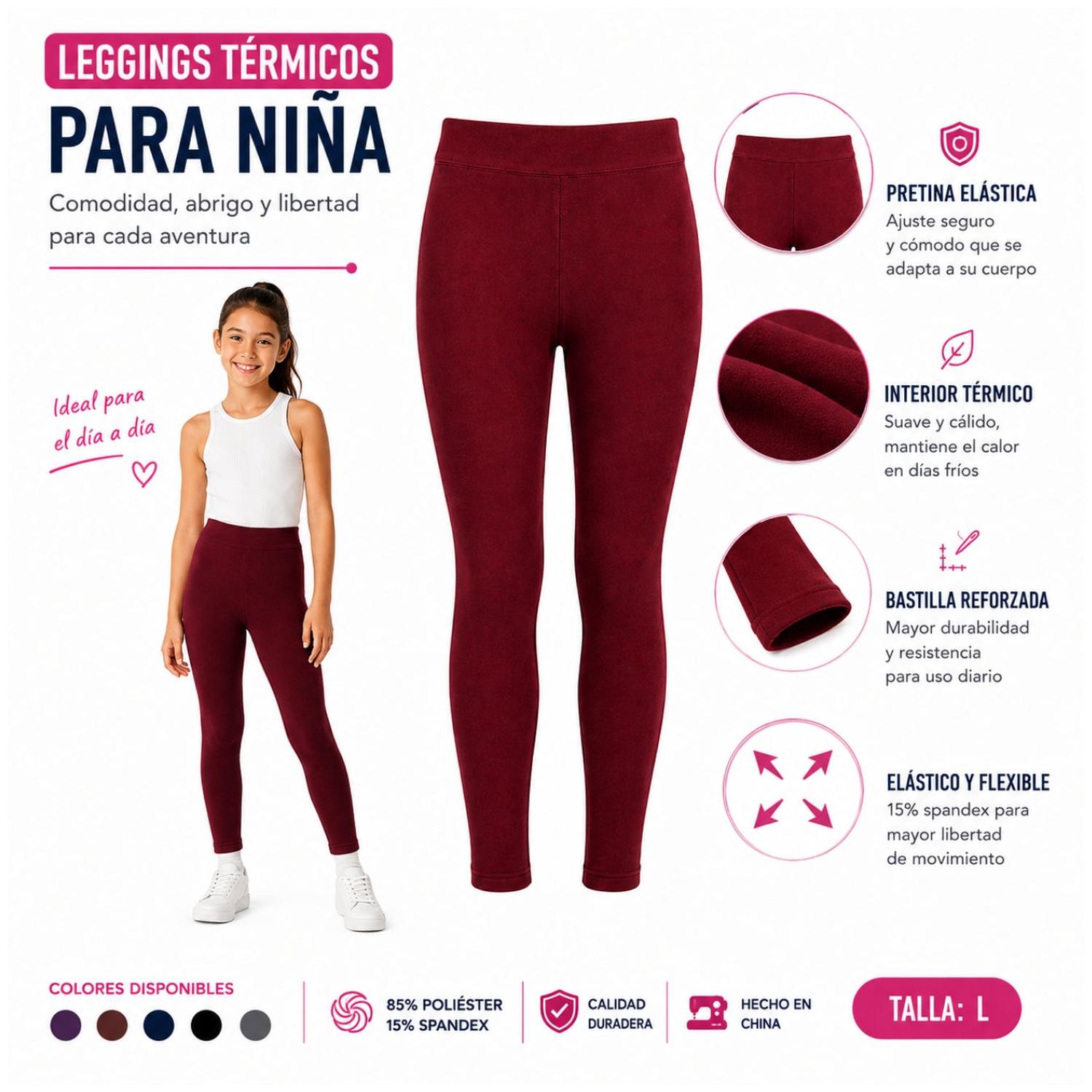PANTALÓN LEGGINGS CALENTADOR TÉRMICO PANTY LEGGINS PARA NIÑA TALLA L - 3