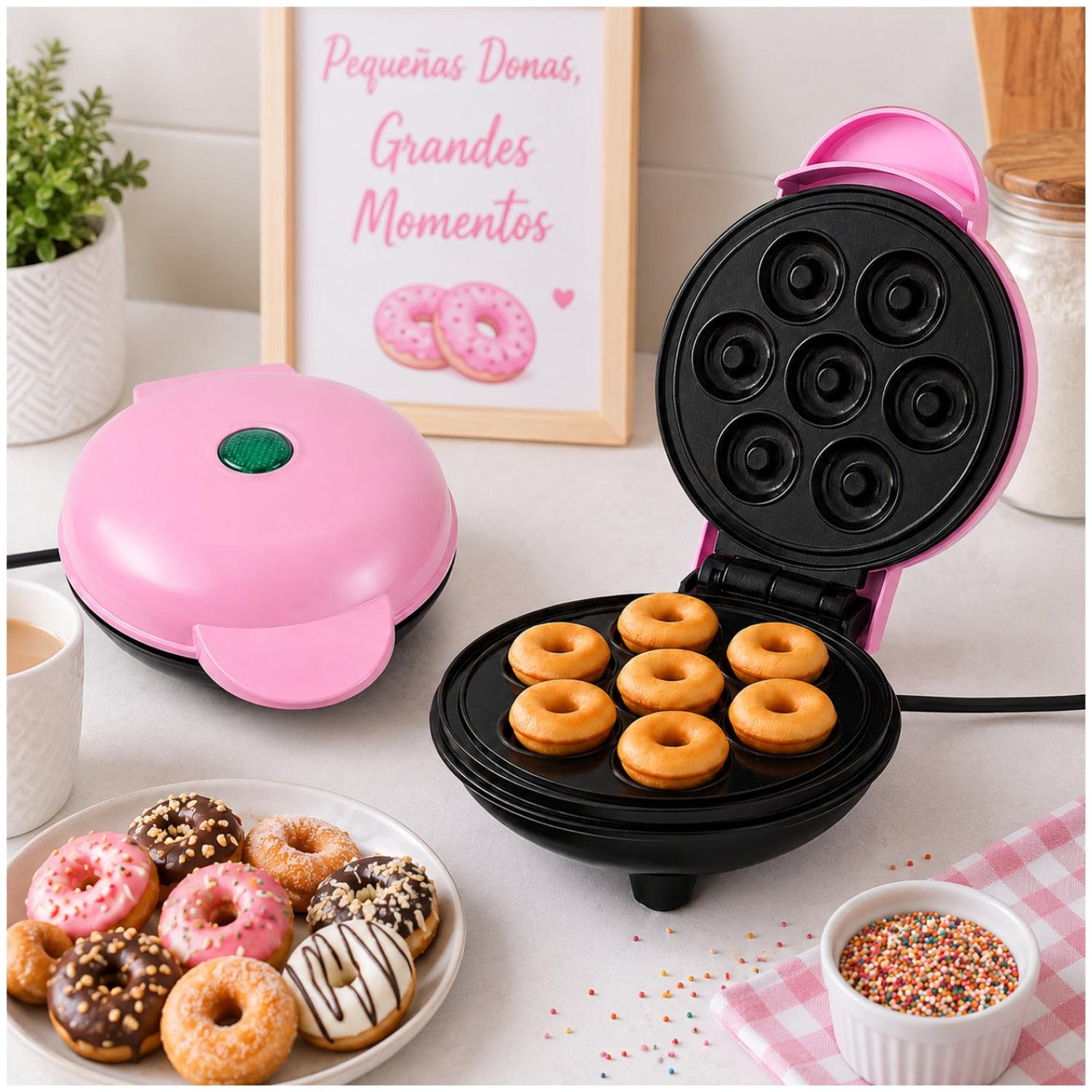 MINI WAFFLERA PARA 7 MINI DONAS ANTIADHERENTE ELÉCTRICA PORTÁTIL DE 350W TAMAÑO M - 1