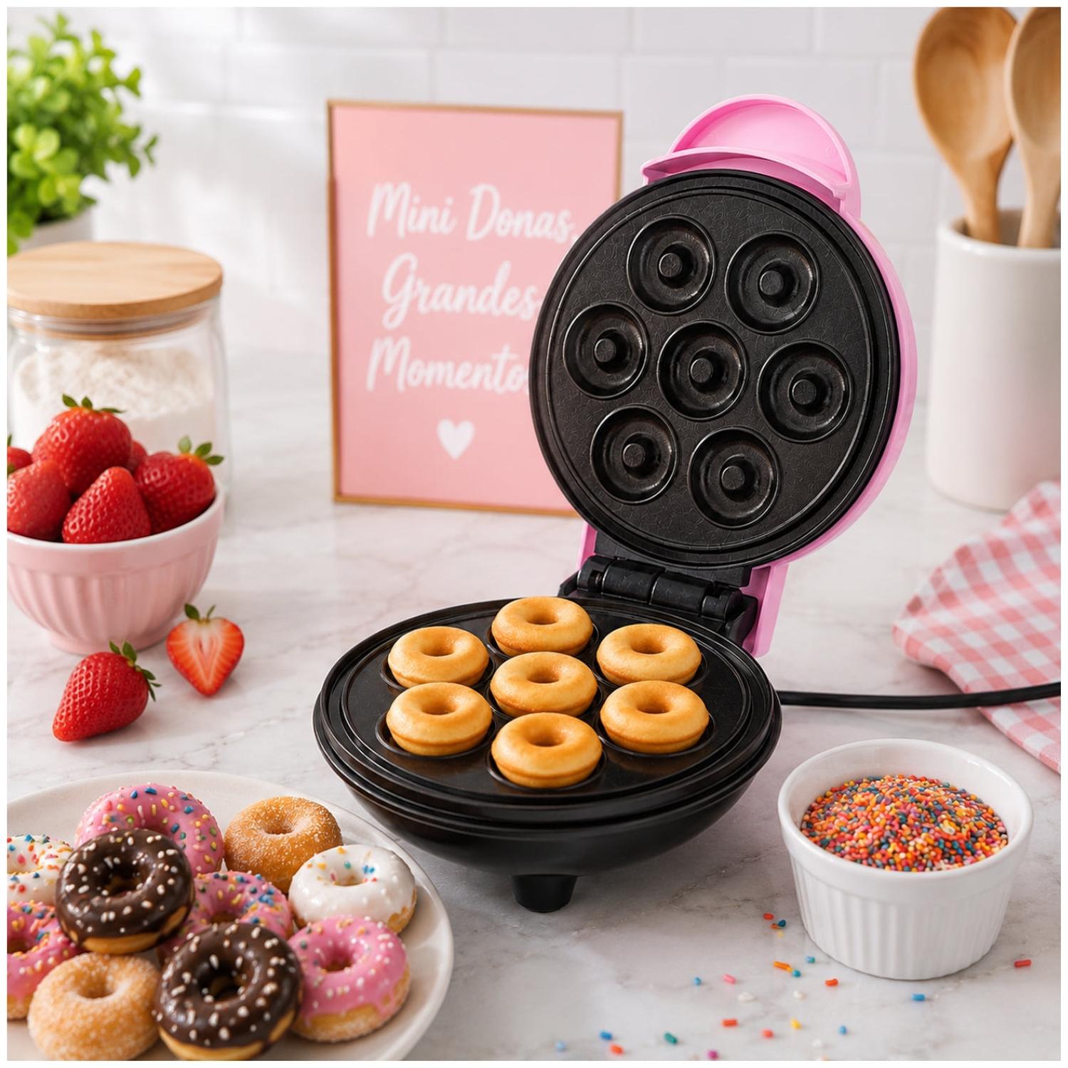 MINI WAFFLERA PARA 7 MINI DONAS ANTIADHERENTE ELÉCTRICA PORTÁTIL DE 350W TAMAÑO M - 2