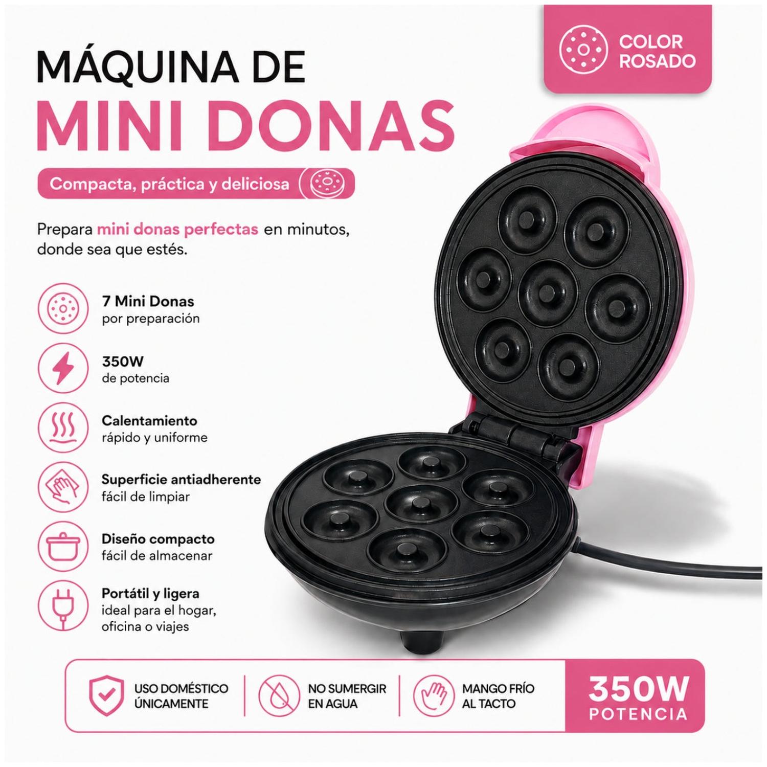 MINI WAFFLERA PARA 7 MINI DONAS ANTIADHERENTE ELÉCTRICA PORTÁTIL DE 350W TAMAÑO M - 3