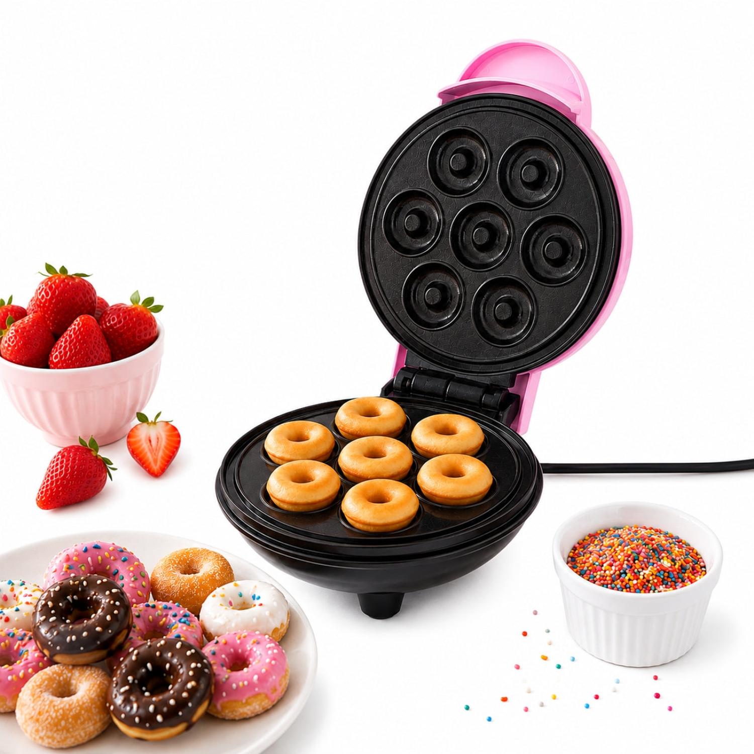 MINI WAFFLERA PARA 7 MINI DONAS ANTIADHERENTE ELÉCTRICA PORTÁTIL DE 350W TAMAÑO M - 4