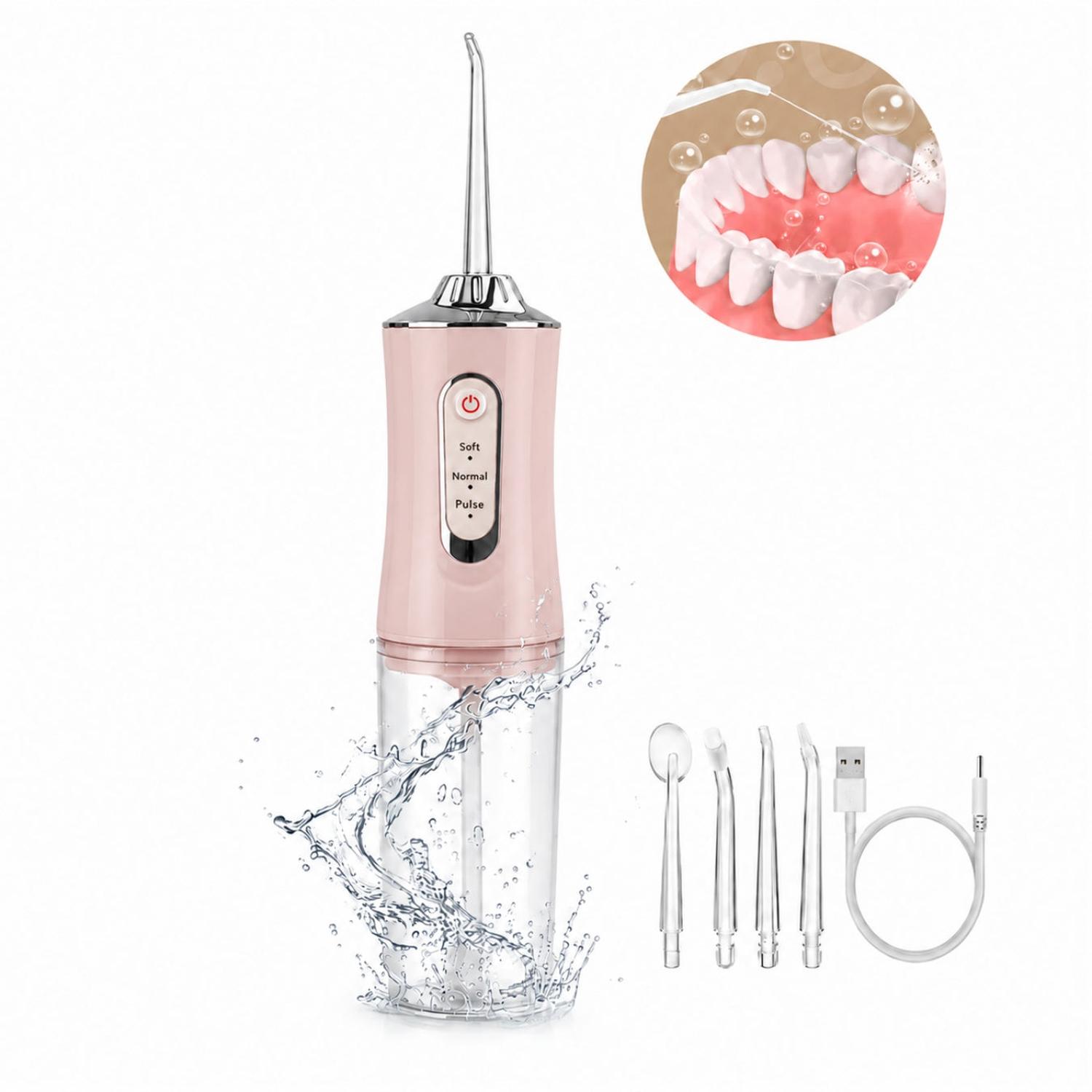 IRRIGADOR ORAL BUCAL PARA LIMPIEZA DENTAL PORTÁTIL INALÁMBRICO 4 EN 1 ROSA TAMAÑO M - 1
