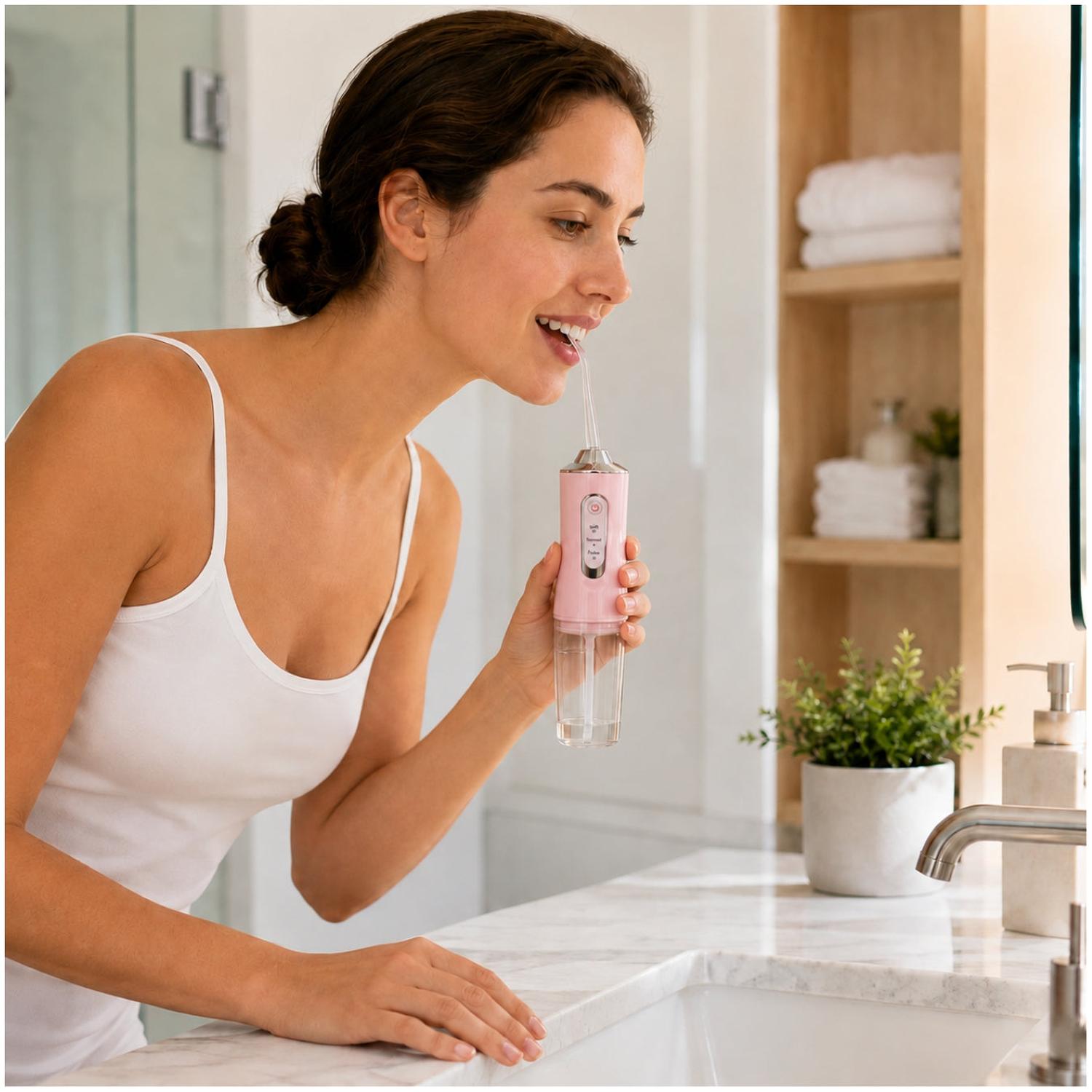 IRRIGADOR ORAL BUCAL PARA LIMPIEZA DENTAL PORTÁTIL INALÁMBRICO 4 EN 1 ROSA TAMAÑO M - 4