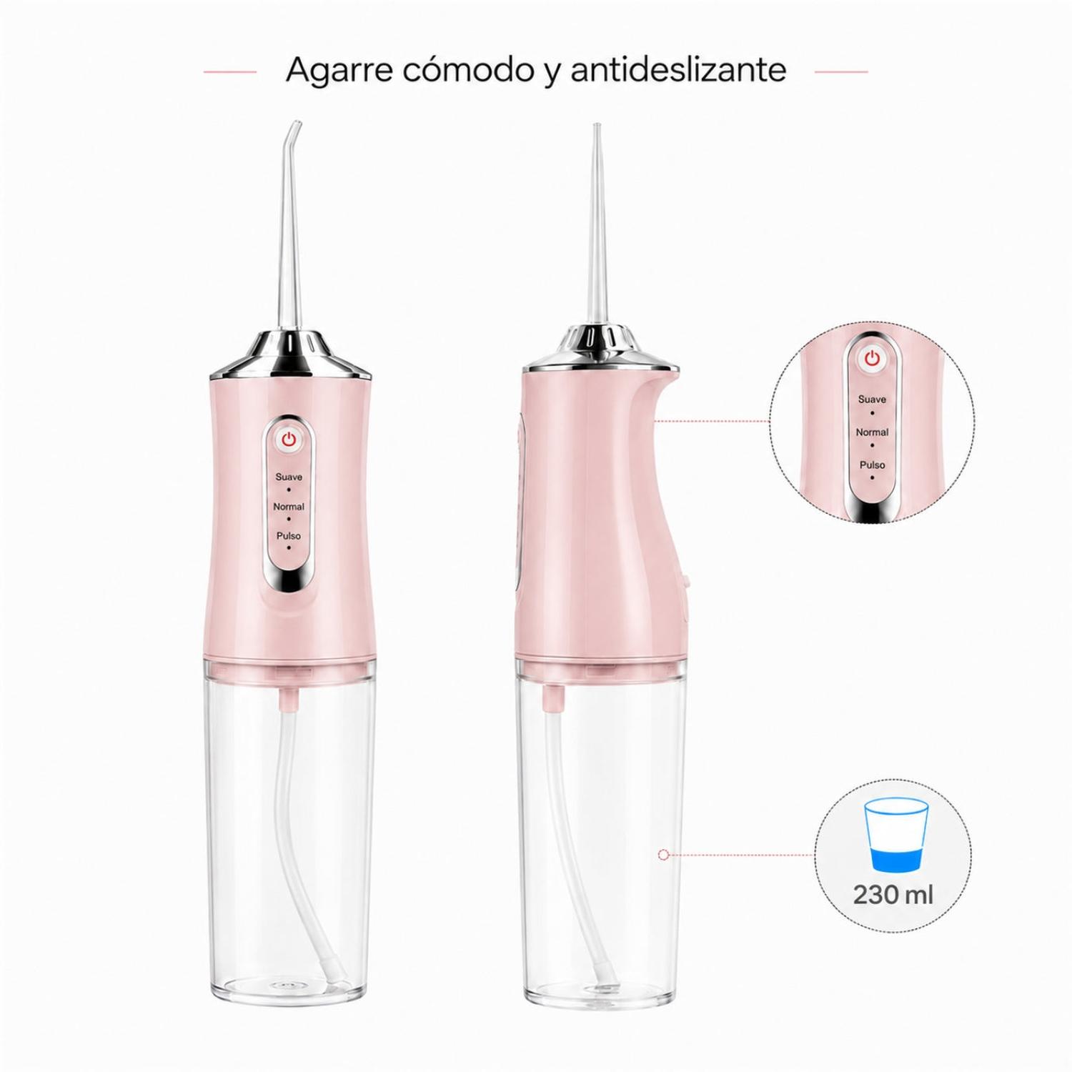 IRRIGADOR ORAL BUCAL PARA LIMPIEZA DENTAL PORTÁTIL INALÁMBRICO 4 EN 1 ROSA TAMAÑO M - 6