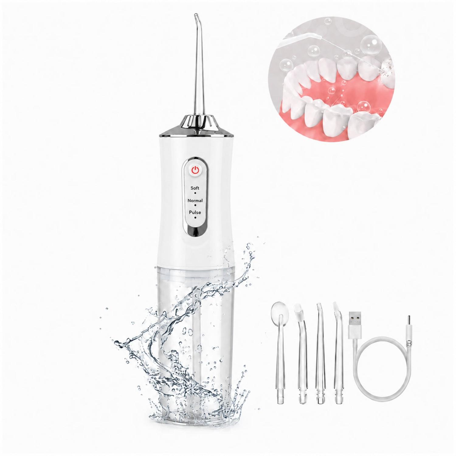 IRRIGADOR ORAL BUCAL PARA LIMPIEZA DENTAL PORTÁTIL INALÁMBRICO 4 EN 1 BLANCO TAMAÑO M - 1