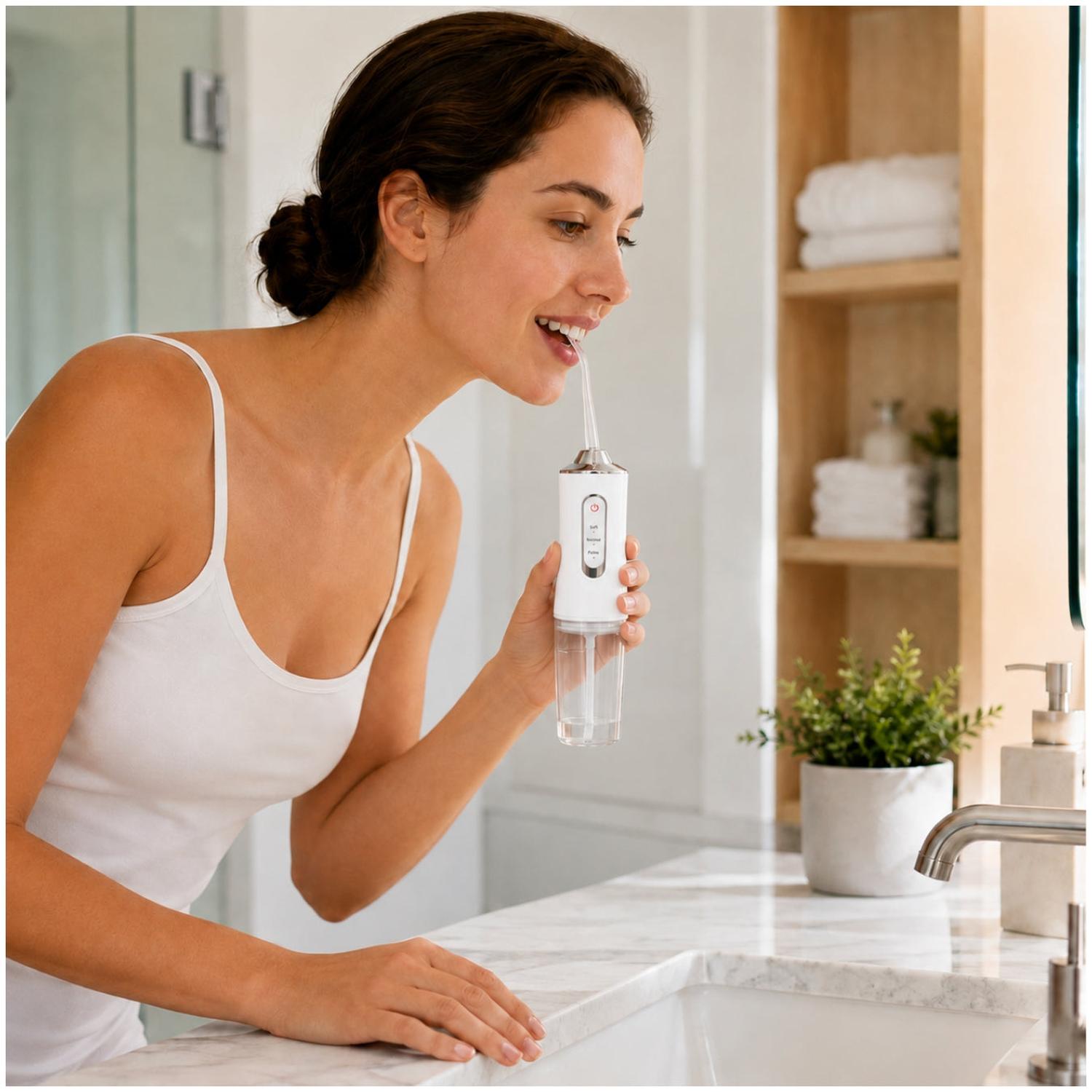 IRRIGADOR ORAL BUCAL PARA LIMPIEZA DENTAL PORTÁTIL INALÁMBRICO 4 EN 1 BLANCO TAMAÑO M - 4