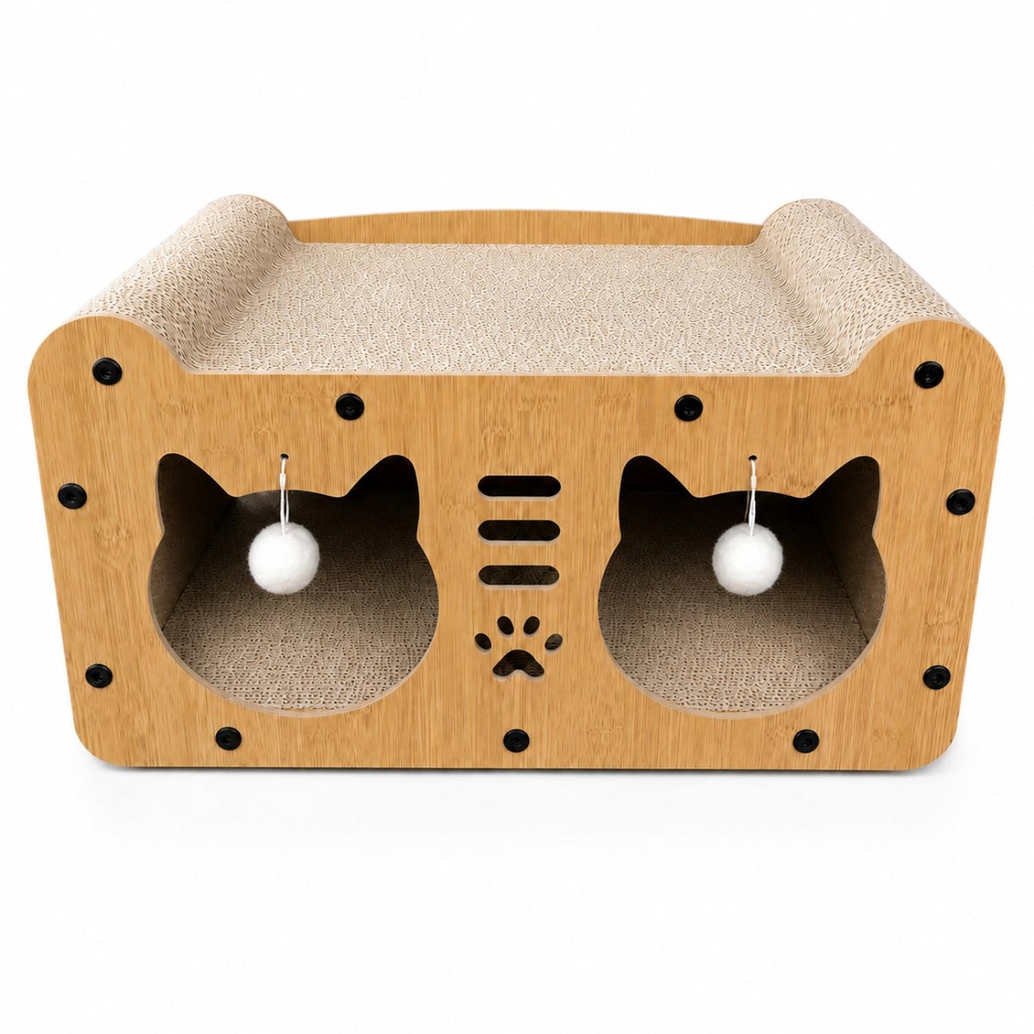 CASA RASCADOR PARA GATOS 2 EN 1 CON CAMA Y REFUGIO ACABADO TIPO BAMBÚ 27X51CM - 6