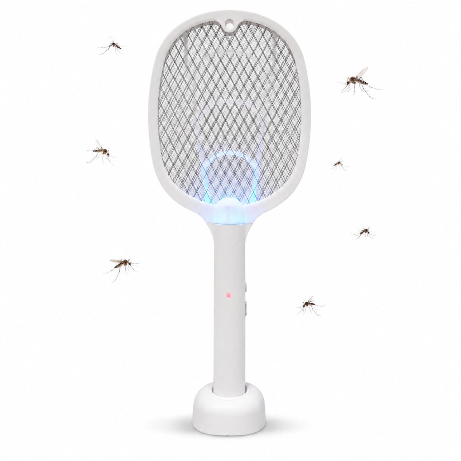 RAQUETA ELÉCTRICA MATAMOSQUITOS 3 EN 1 RECARGABLE 3000V CON BASE Y LUZ ATRAPA INSECTOS - 1