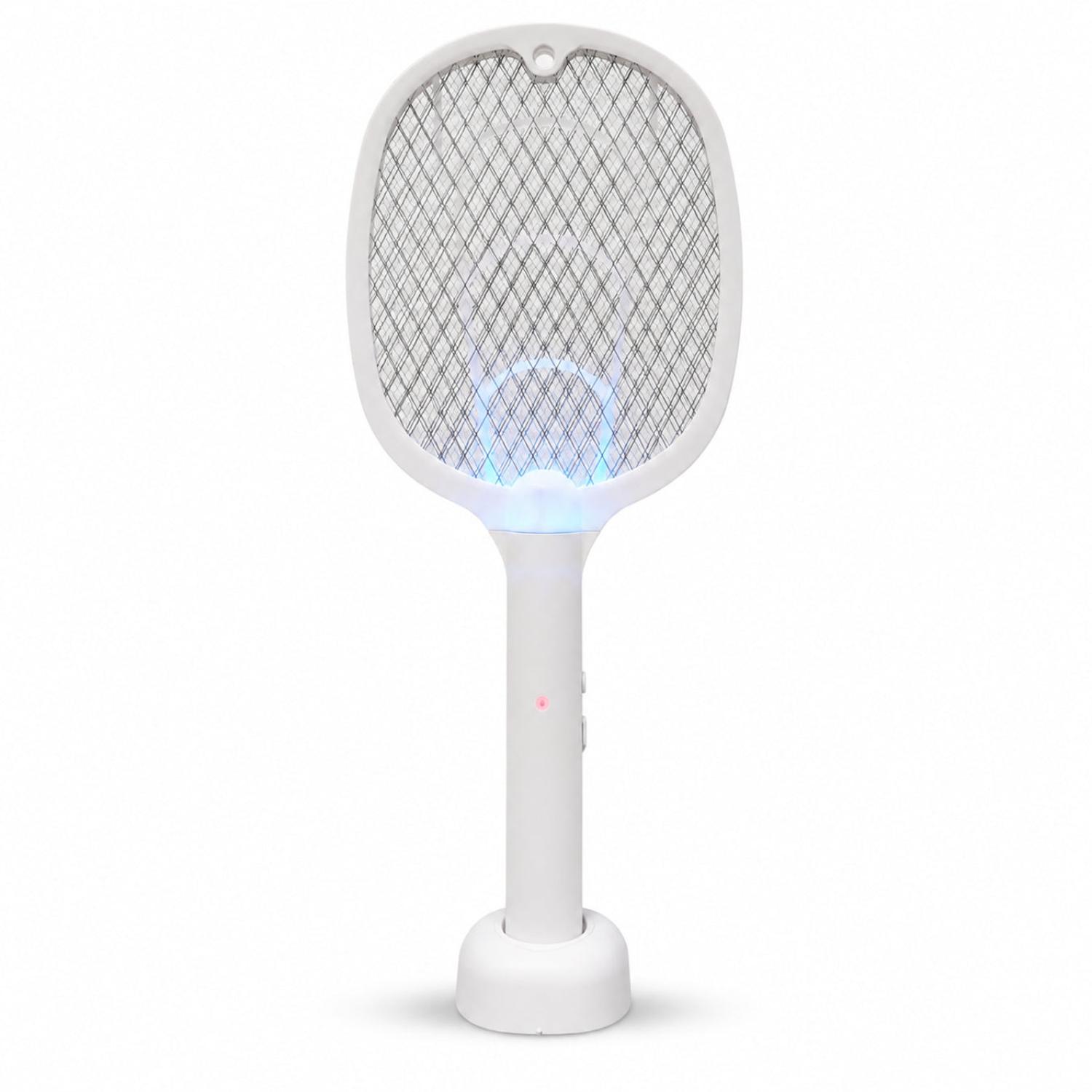 RAQUETA ELÉCTRICA MATAMOSQUITOS 3 EN 1 RECARGABLE 3000V CON BASE Y LUZ ATRAPA INSECTOS - 5