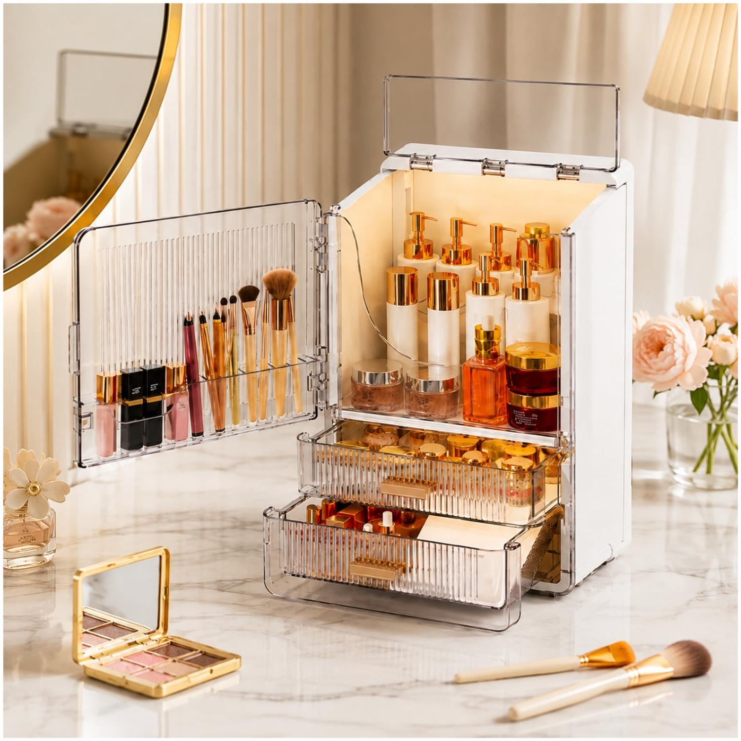 ORGANIZADOR DE MAQUILLAJE Y COSMÉTICOS DE ACRÍLICO GRAN CAPACIDAD 2 CAJONES - 1